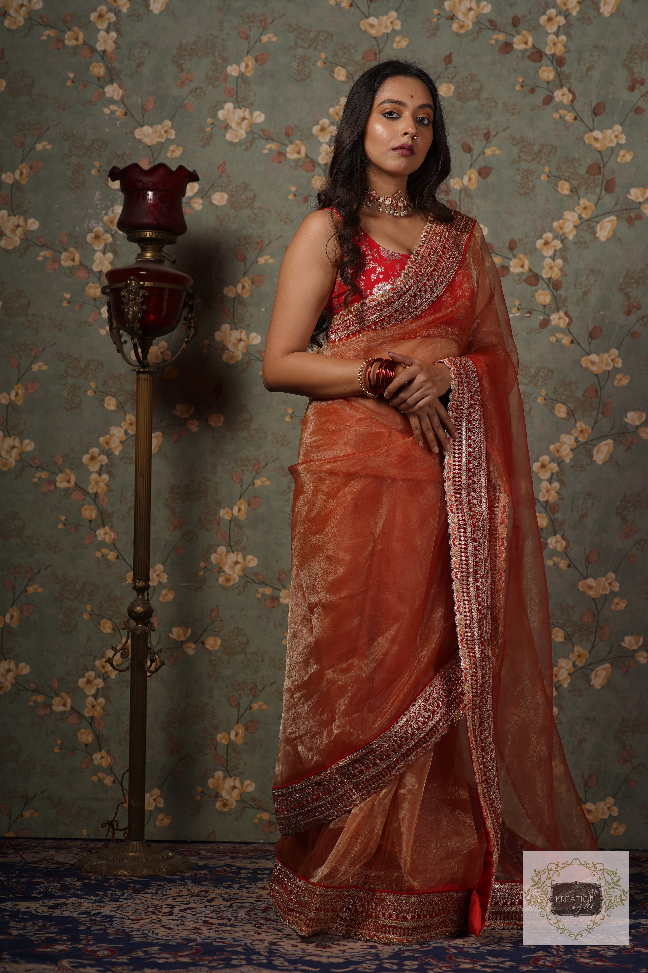 Shagun Glass Tissue Saree with Border kreationbykj