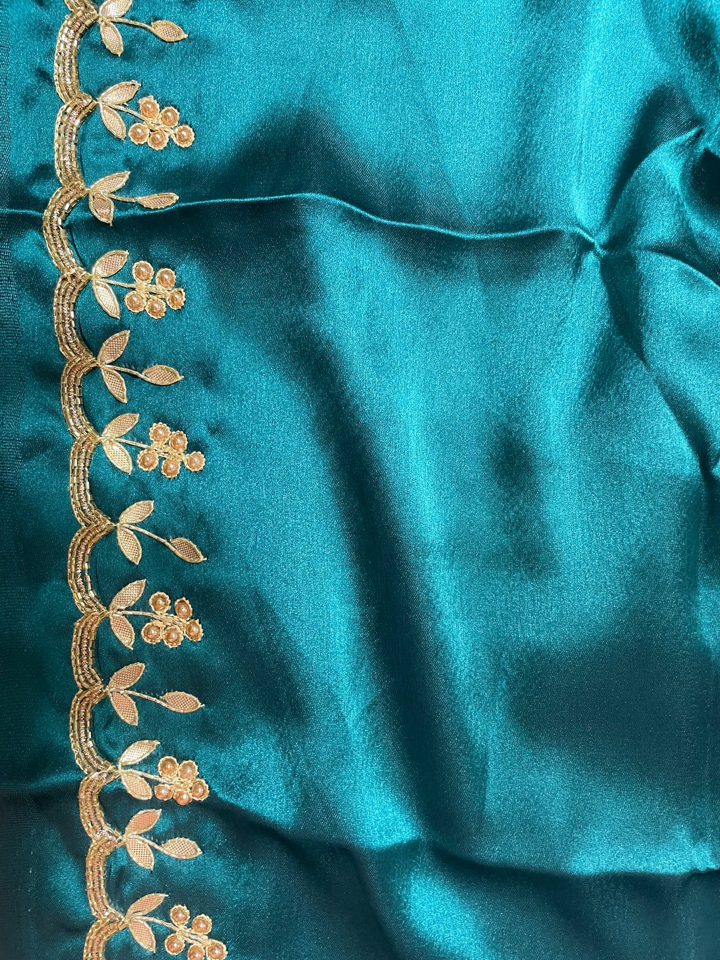 Teal Blue Glass Tissue Saree With Gota Patti Border