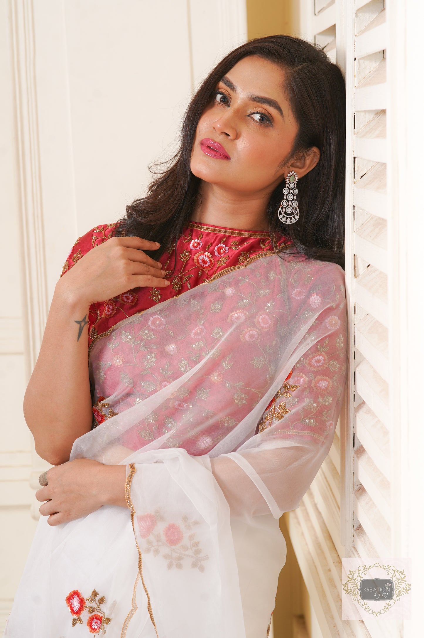 White Organza Remember The Roses Saree