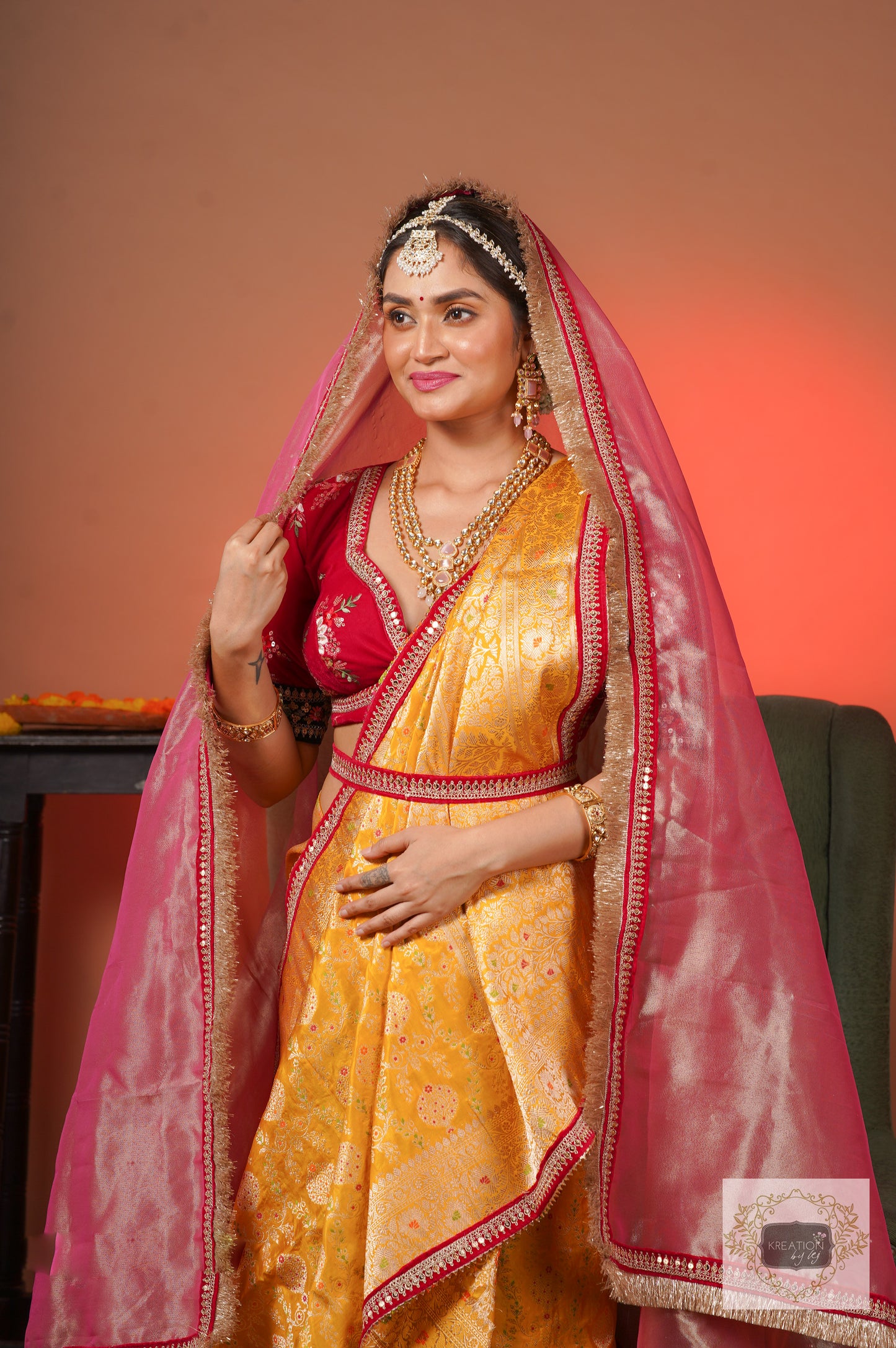 Yellow Banarasi Kataan Bridal Saree