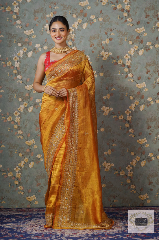 Pearl Gold Pure Zari Tissue Saree Set