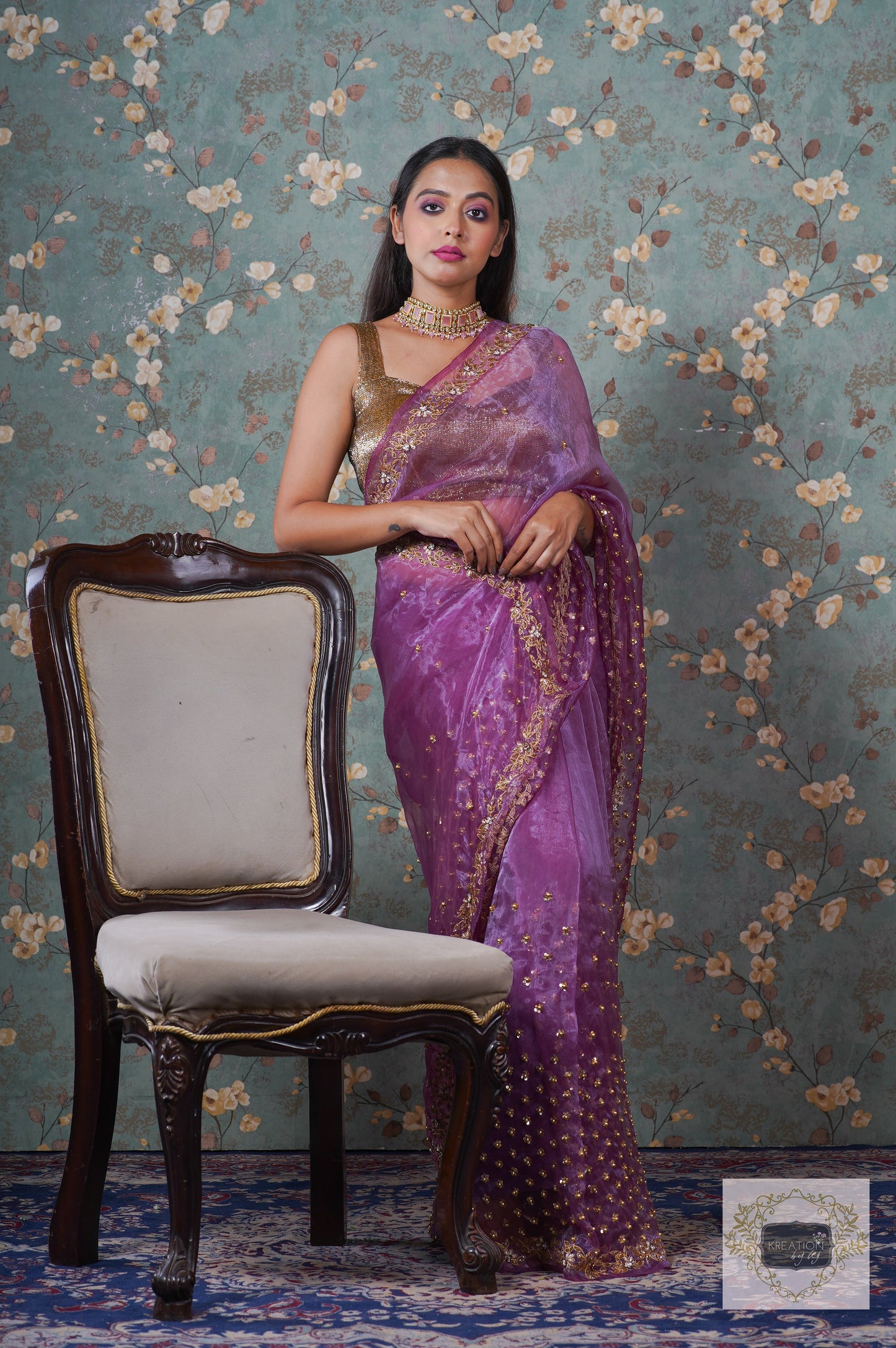 Purple Glass Tissue Badan Pe Sitare Saree