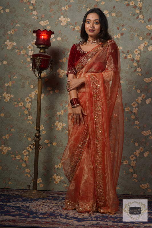 Marigold Glass Tissue Anaya Saree