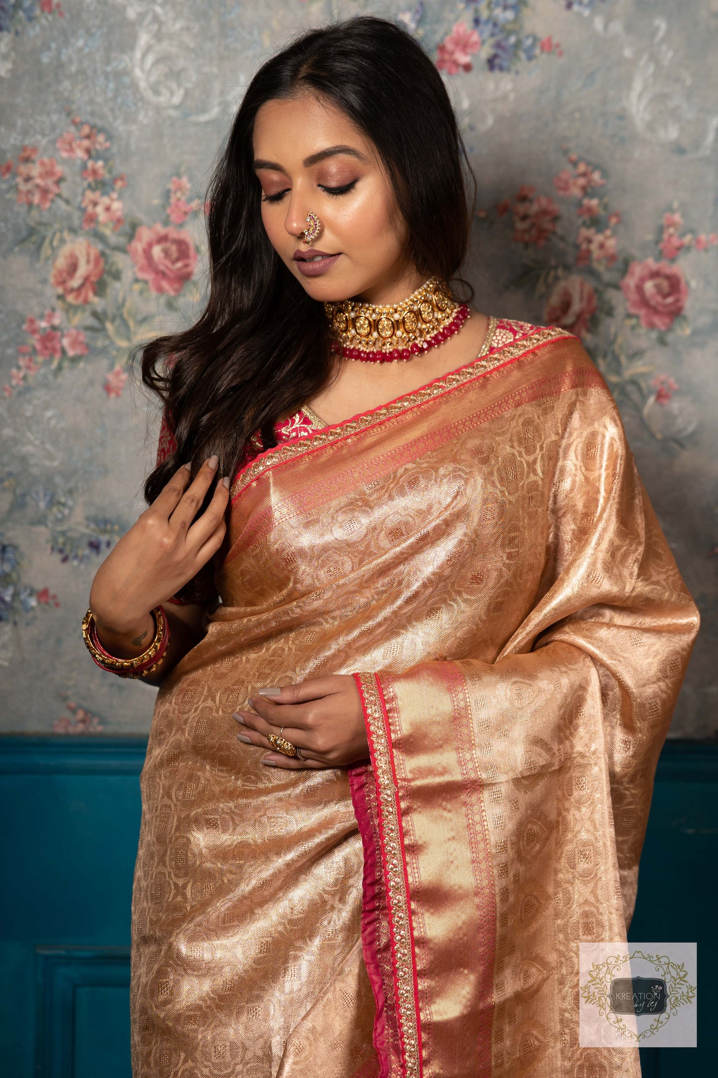 Gold and Pink Tissue Banarasi Saree