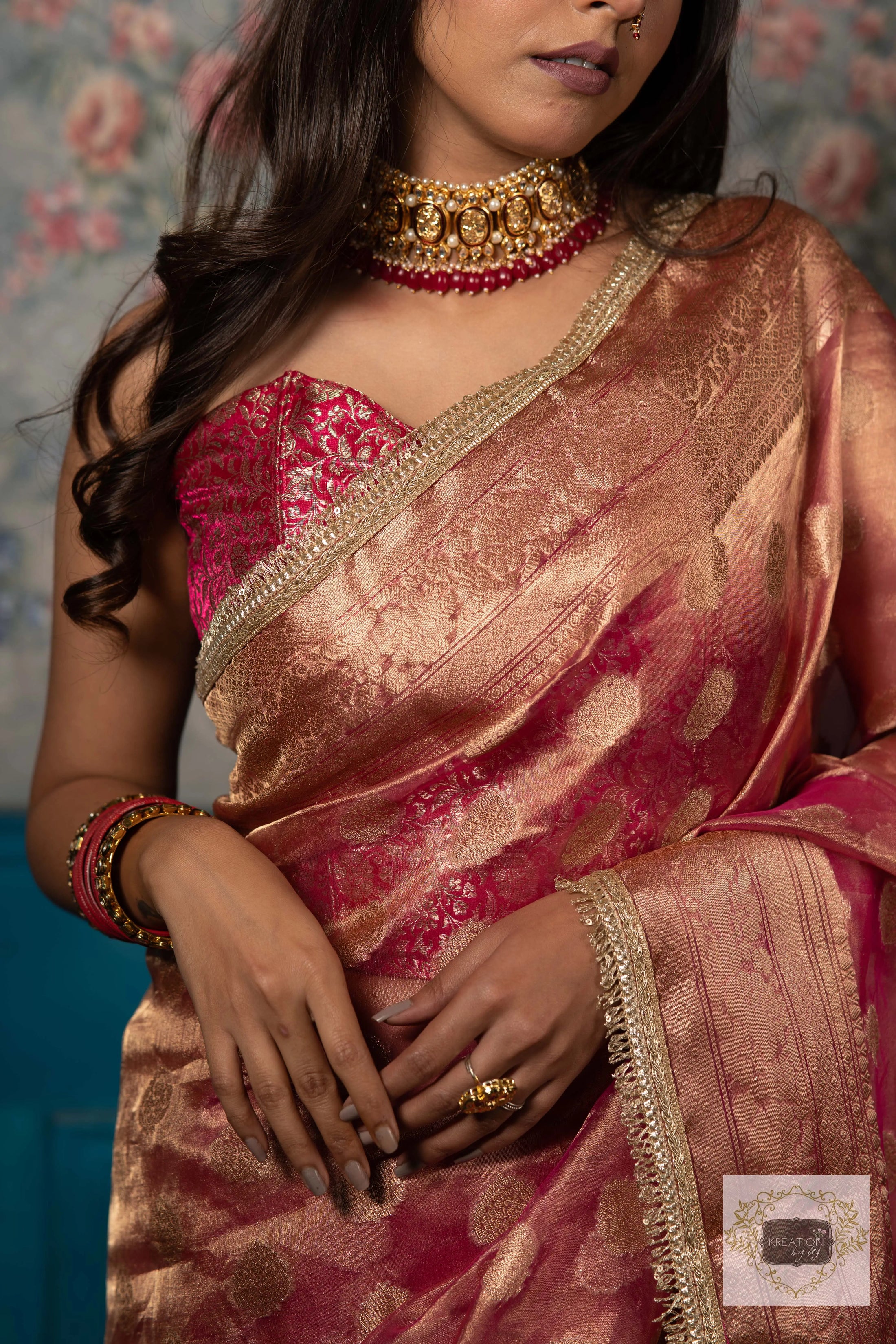 Gorgeous Rose Pink Tissue Zari Party Wear Designer Saree