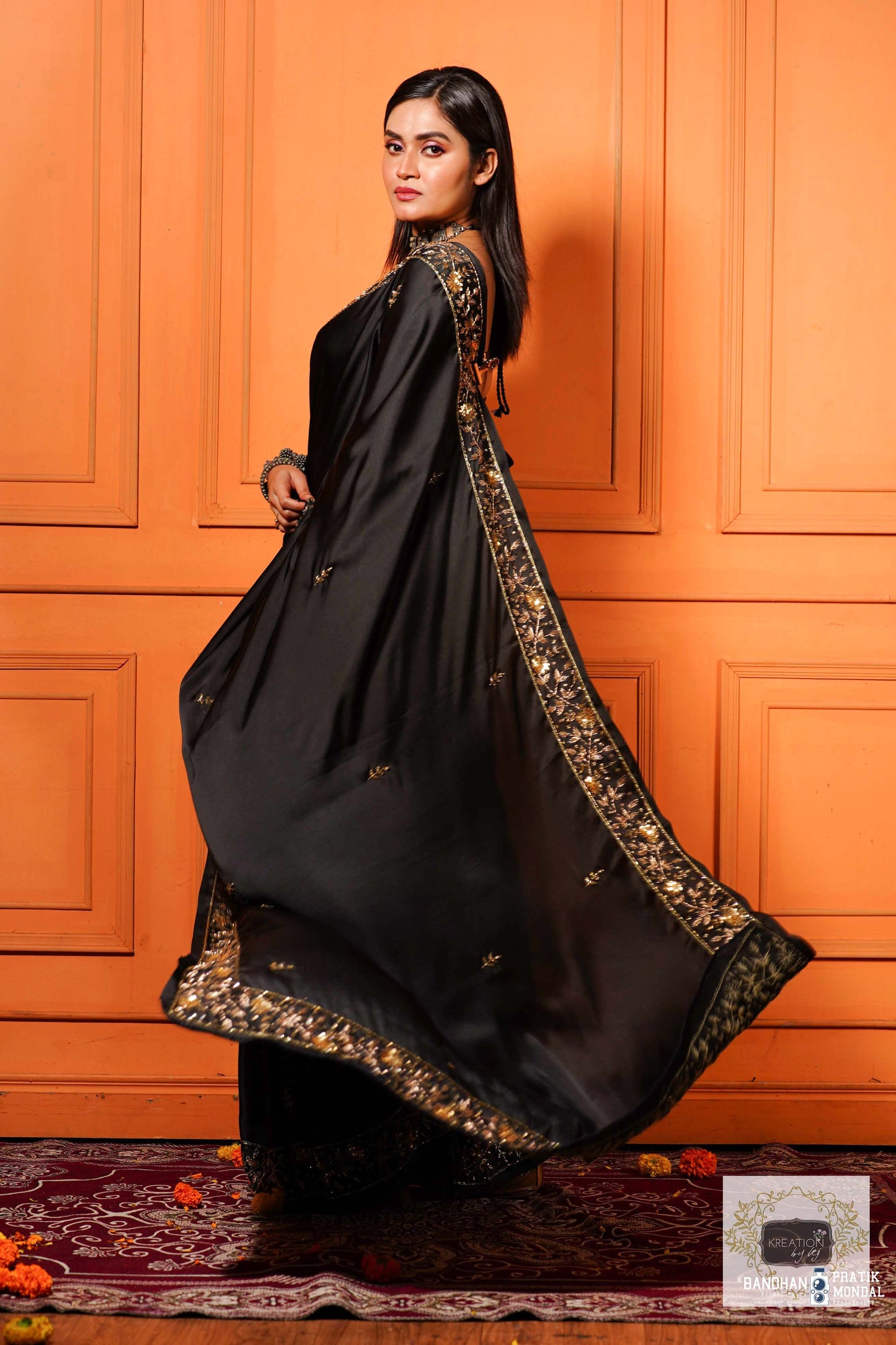 Black Satin Silk Anaya Saree