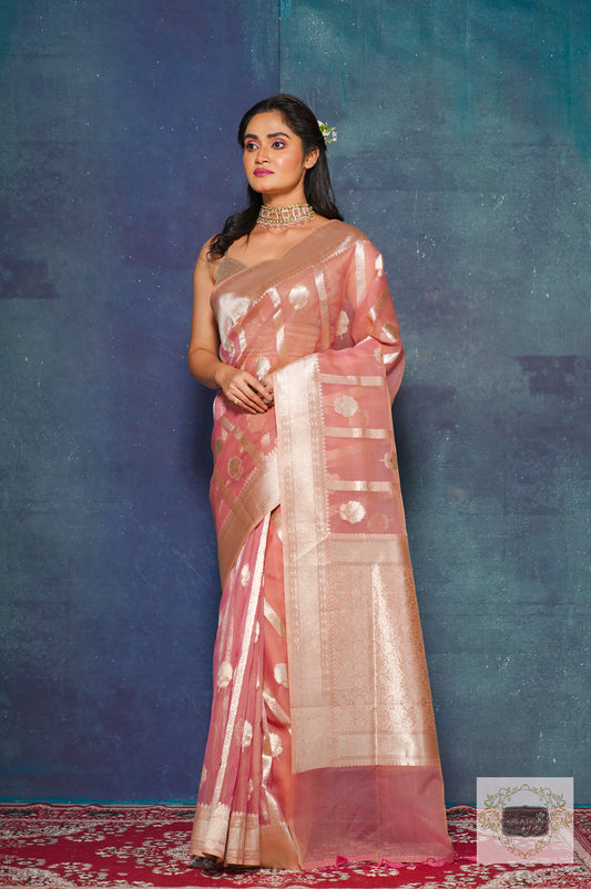 Light Pink Kora Silk Banarasi Saree