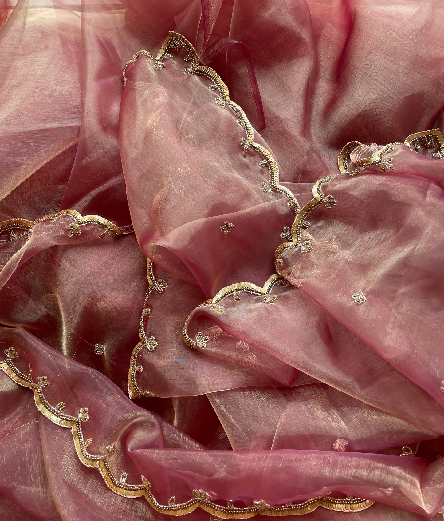 Rose Beige Glass Tissue Piyali Saree