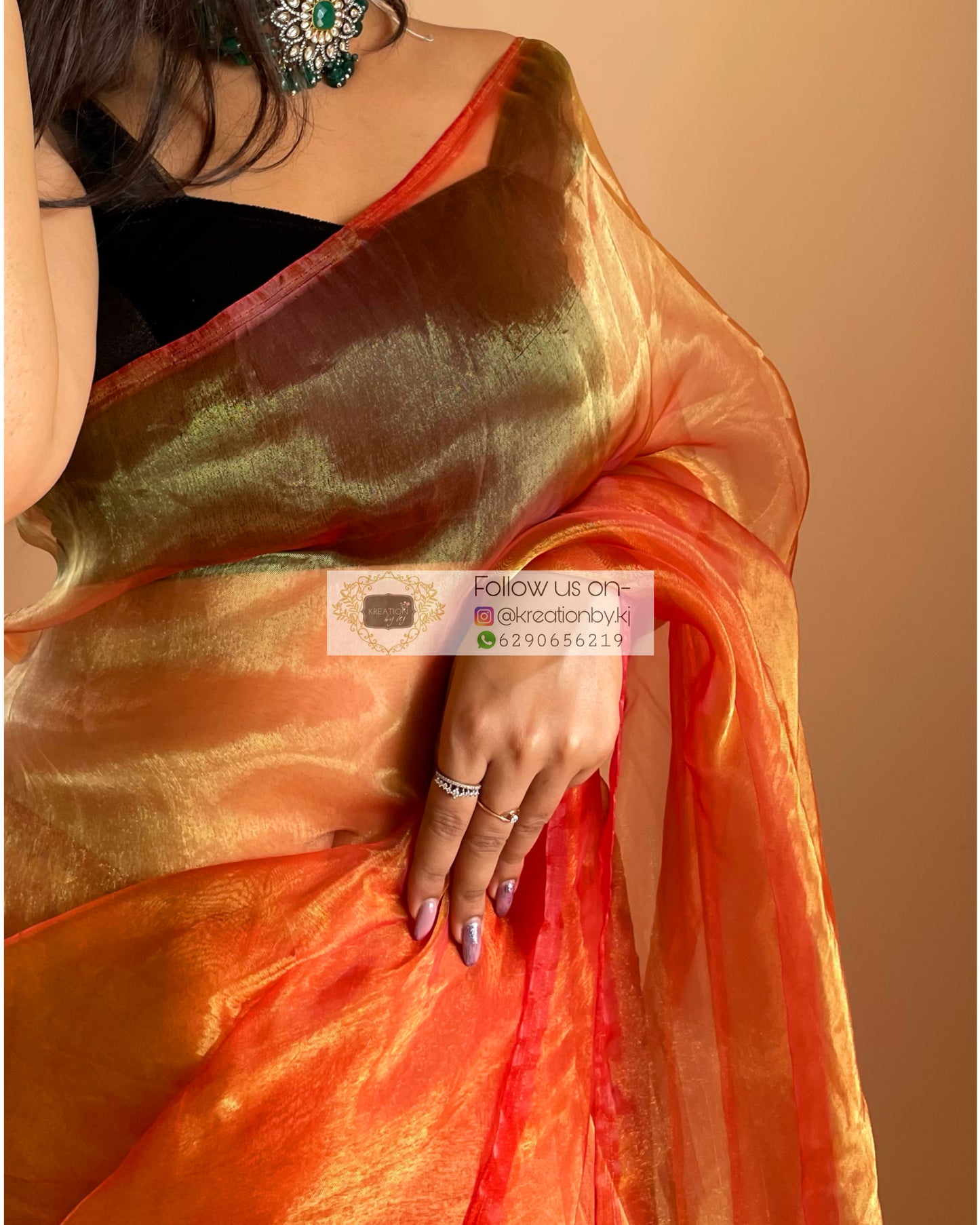Marigold Glass Tissue Saree - kreationbykj