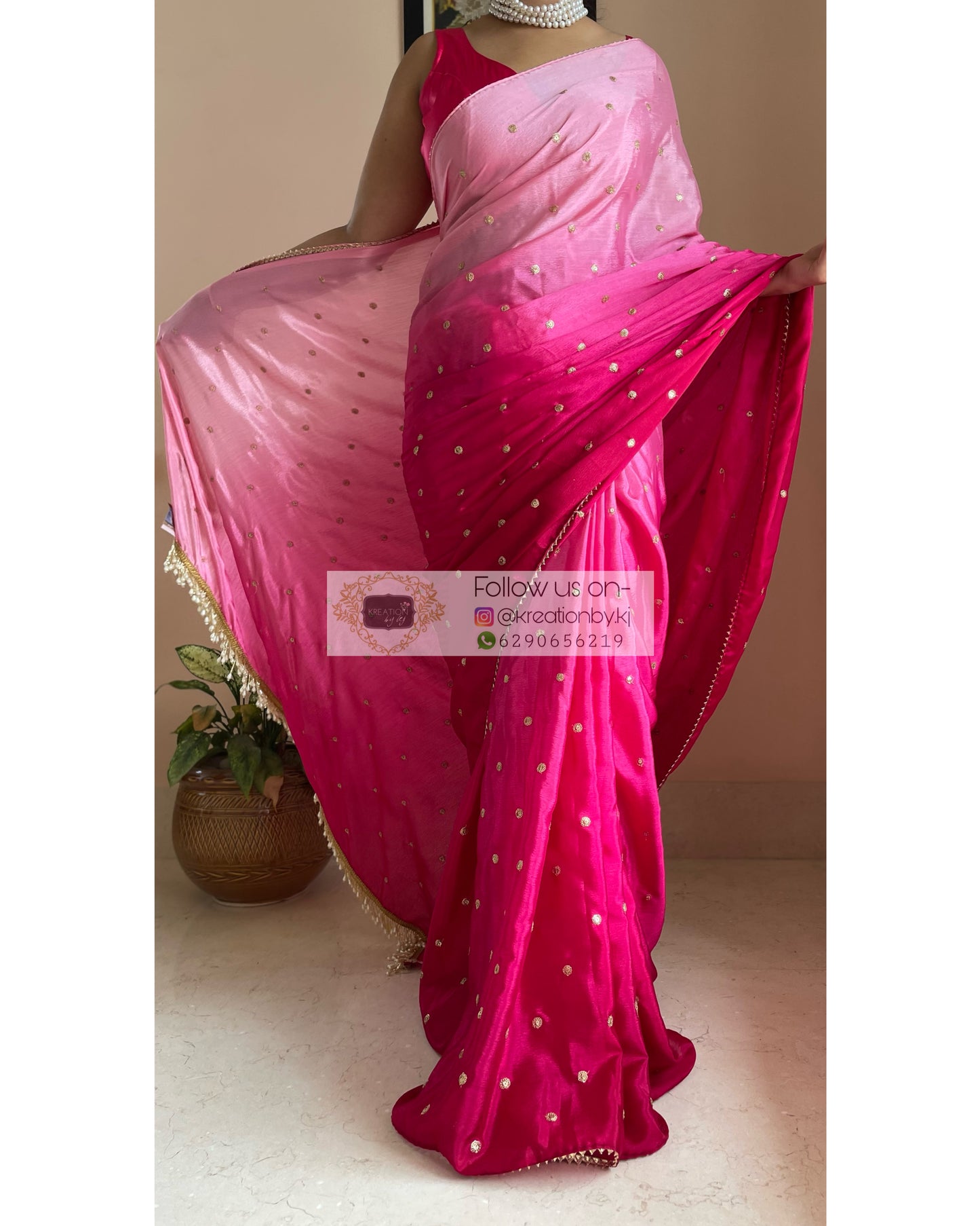 Pink Ombré Chinnon Saree with Sequins Boota