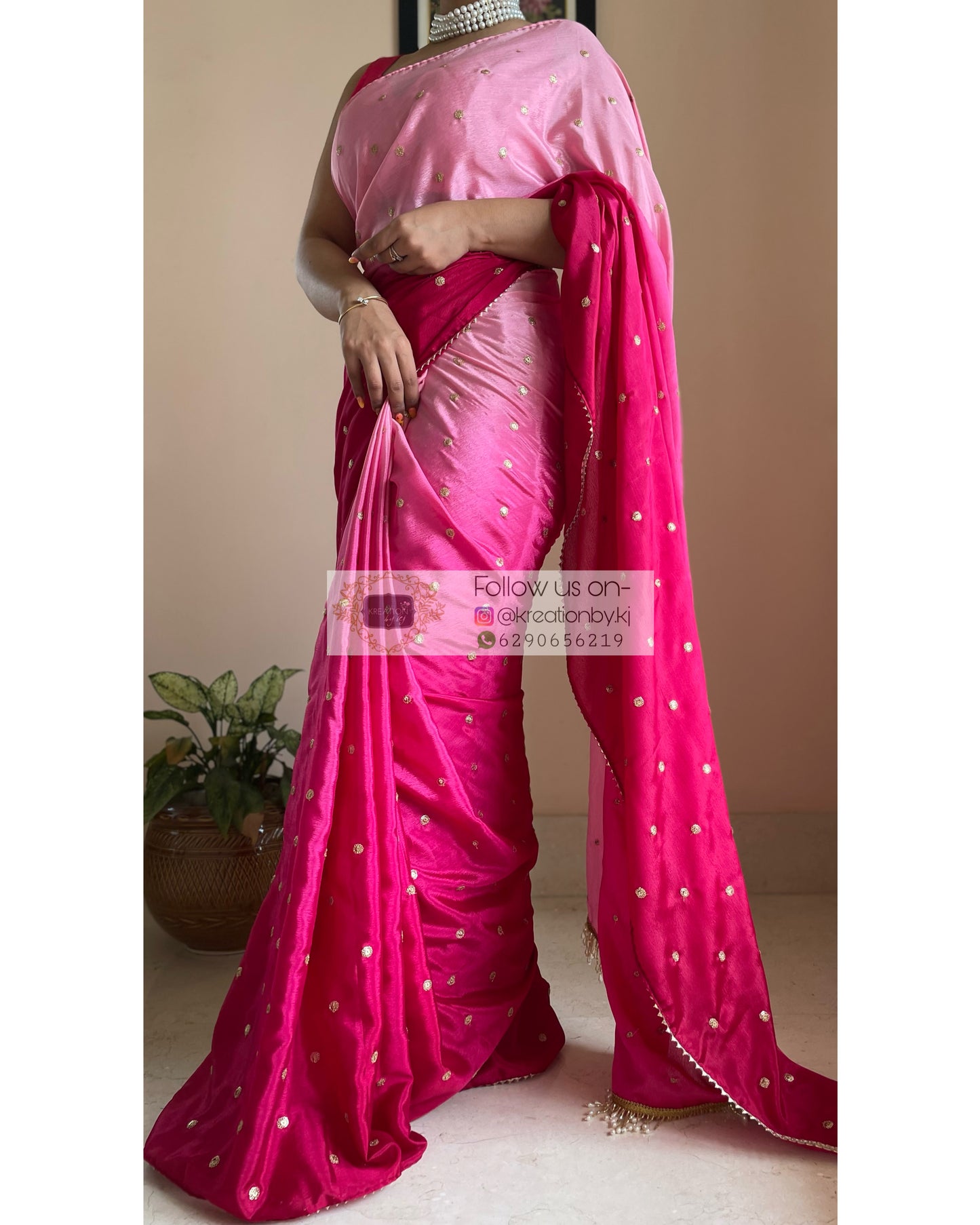 Pink Ombré Chinnon Saree with Sequins Boota