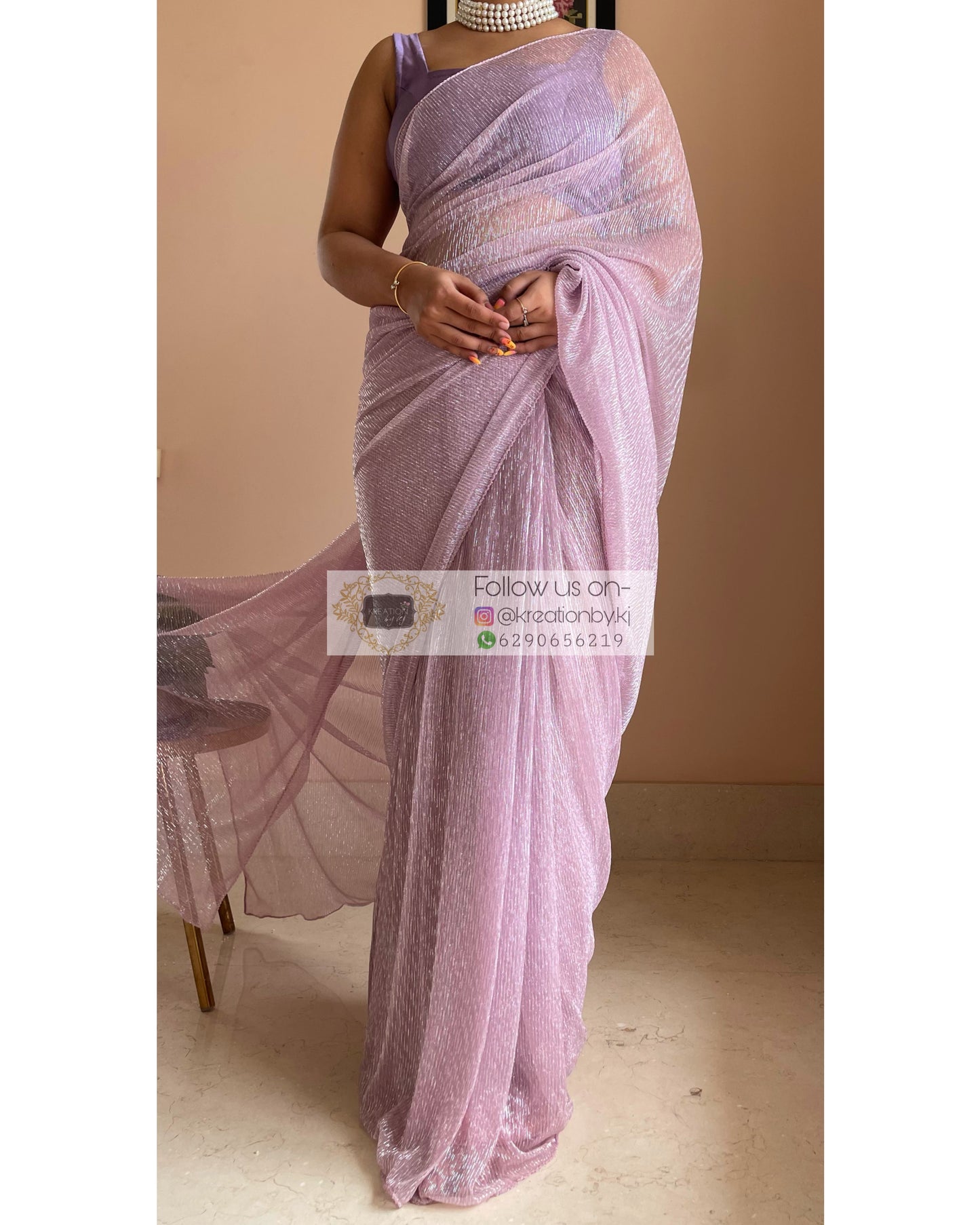 Lilac Shimmer Pleated Net Saree