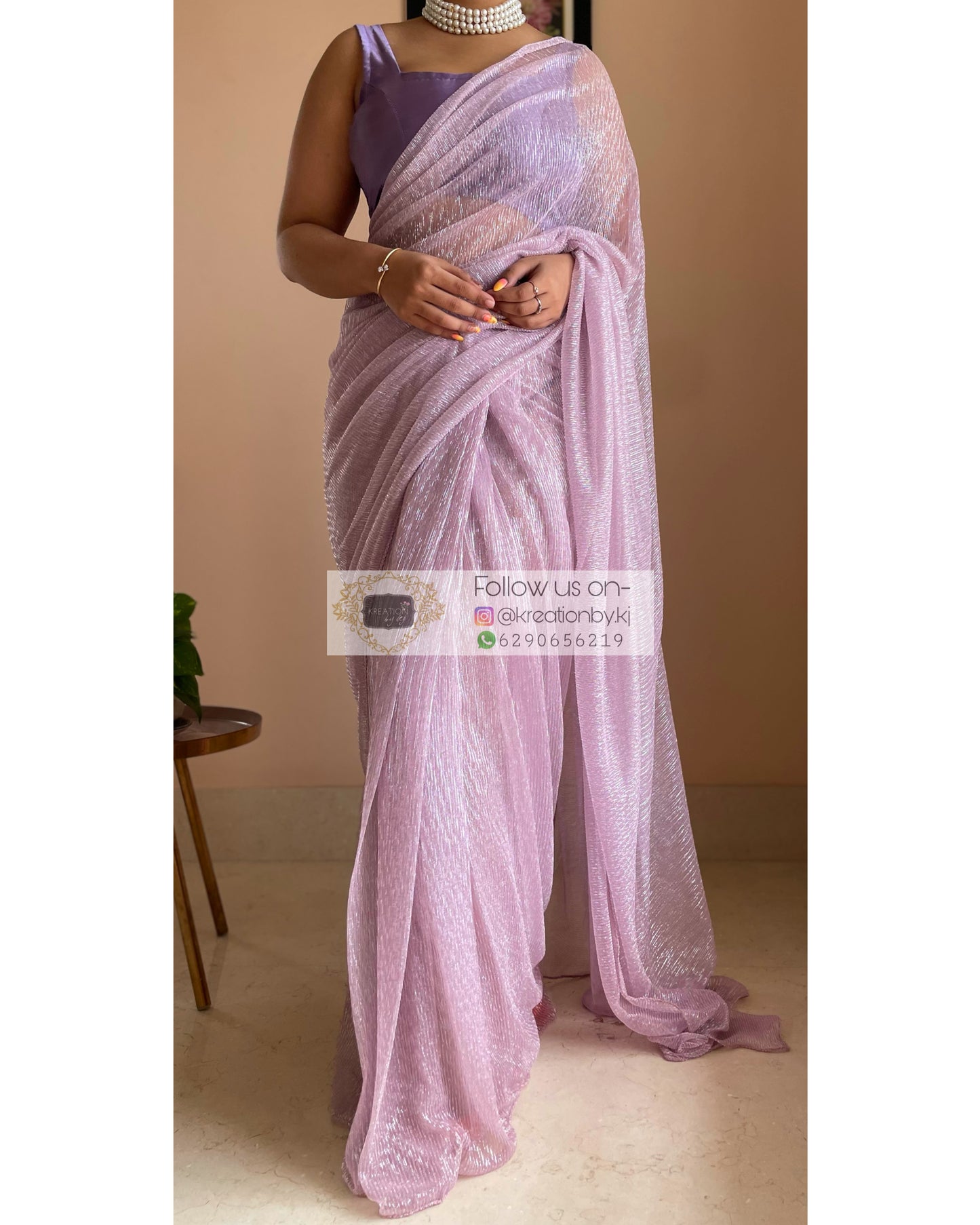 Lilac Shimmer Pleated Net Saree