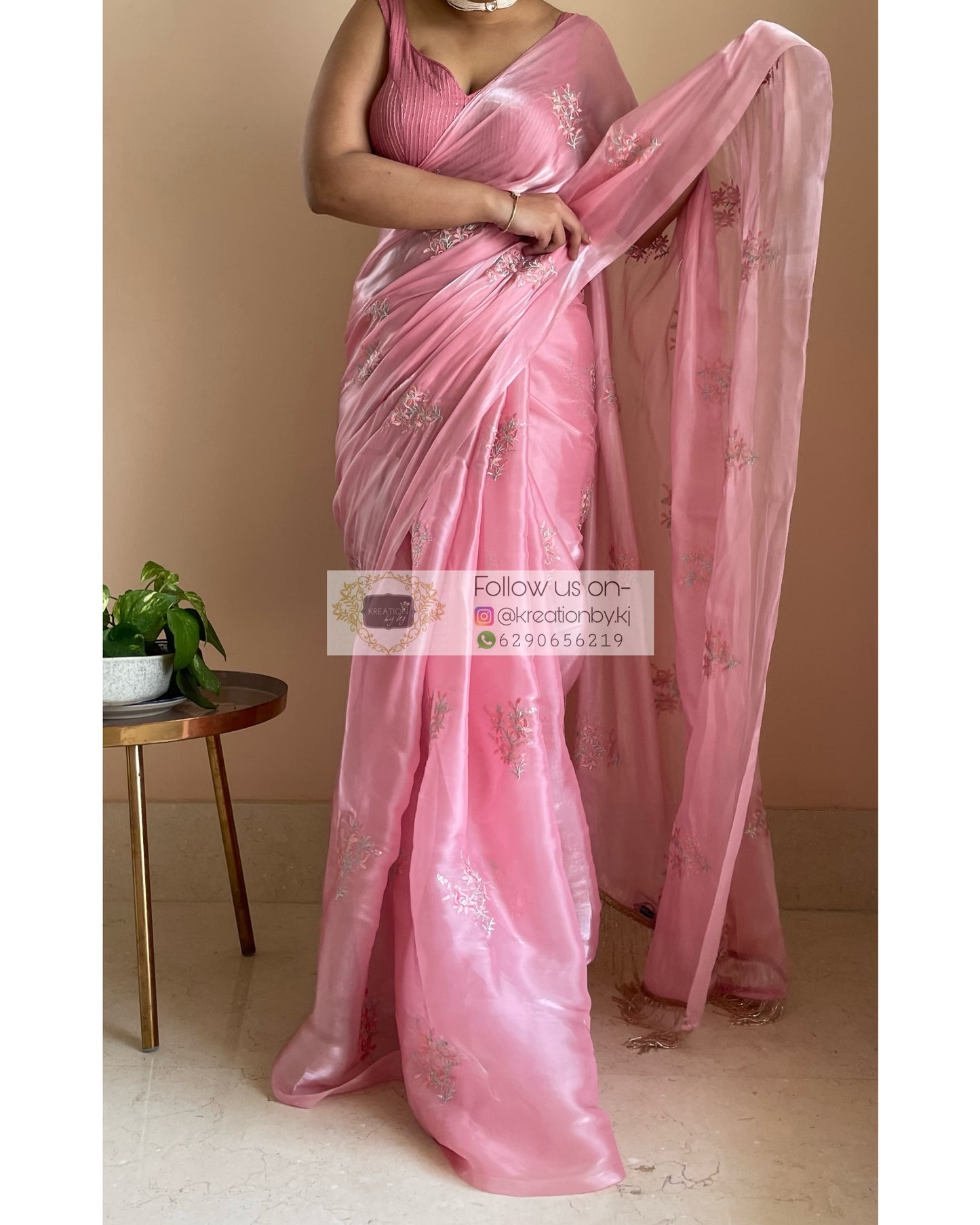 Pink Glass Organza Saree with Embroidery