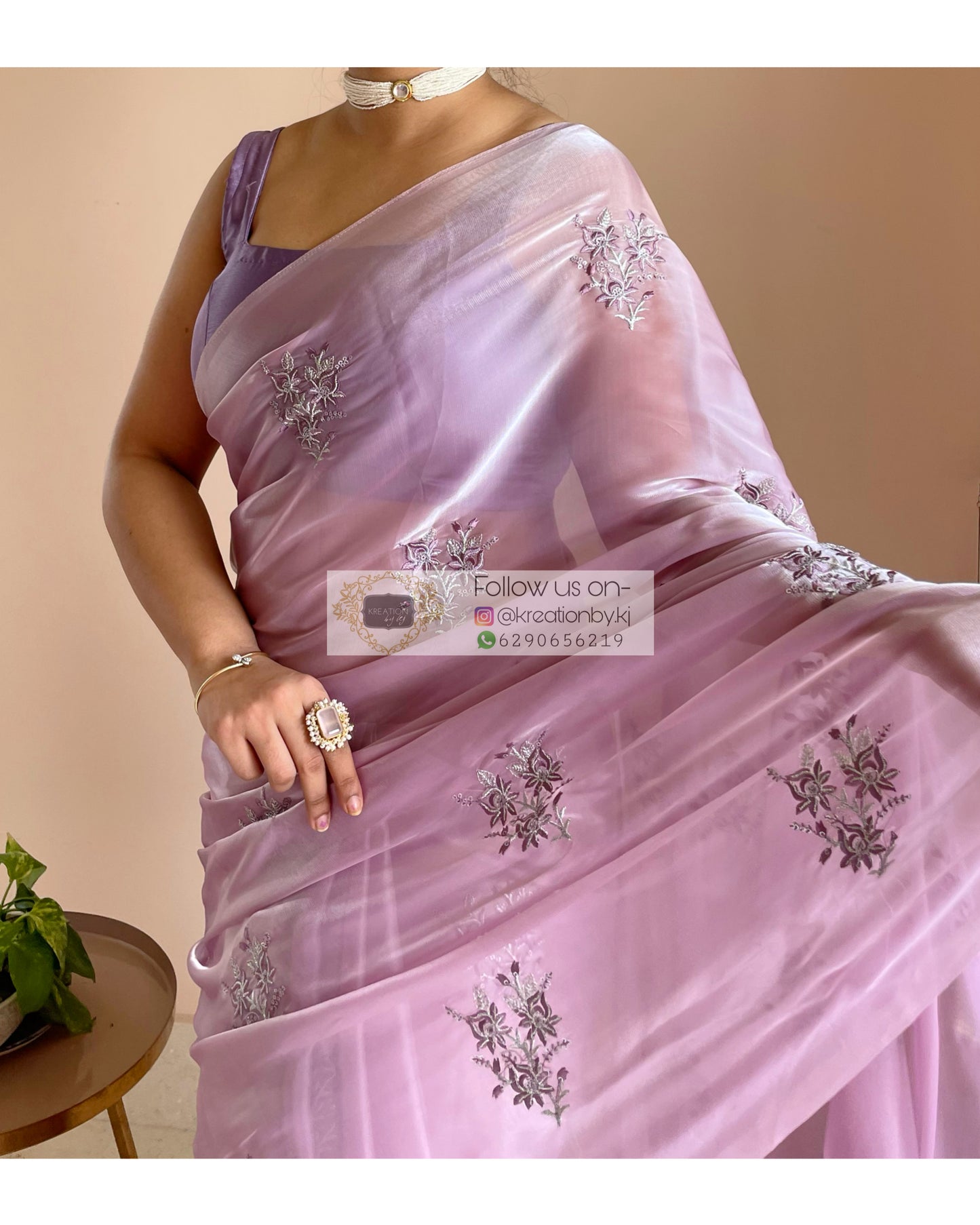 Lilac Glass Organza Saree with Embroidery