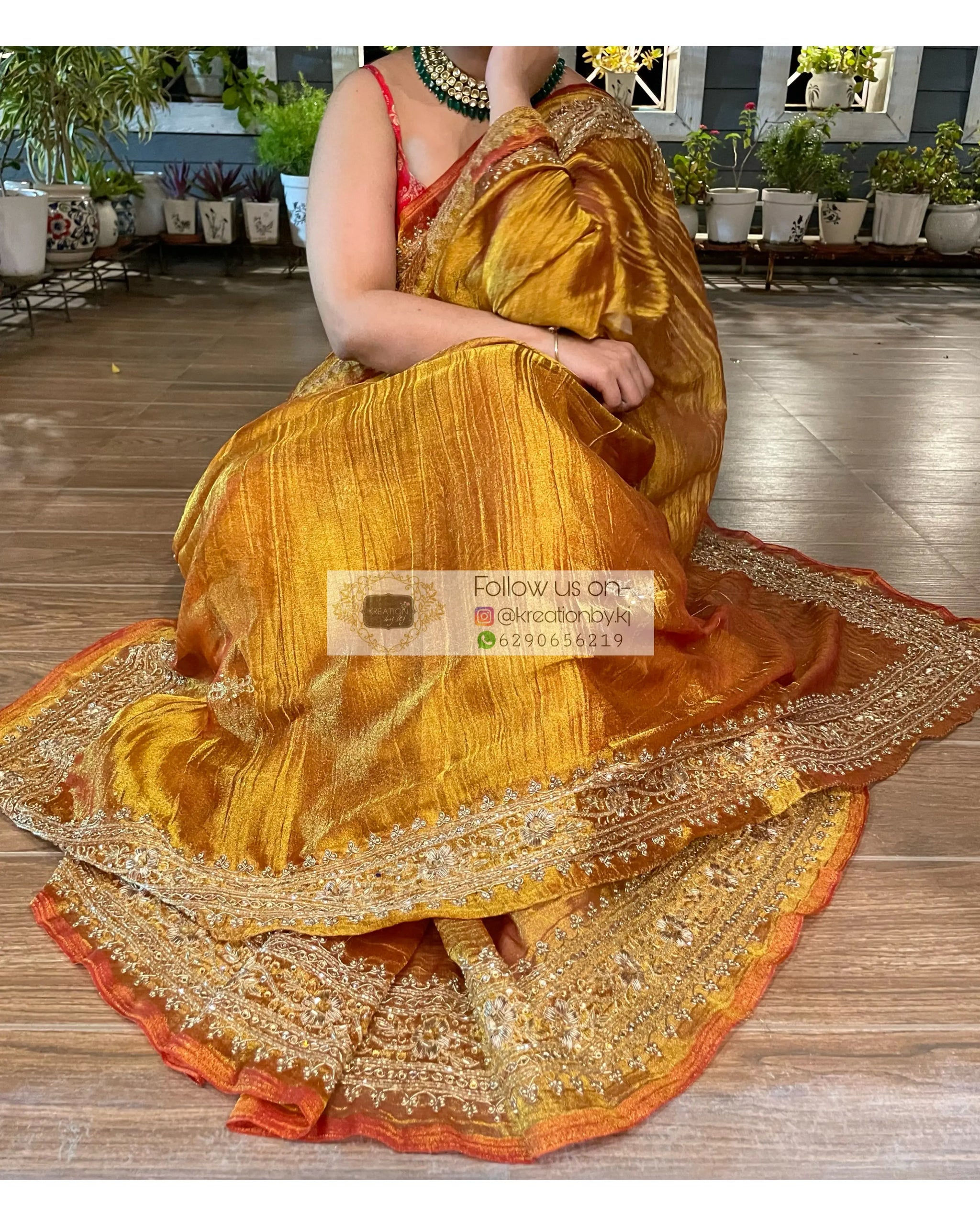 Pearl gold and rose gold zari tissue sari set