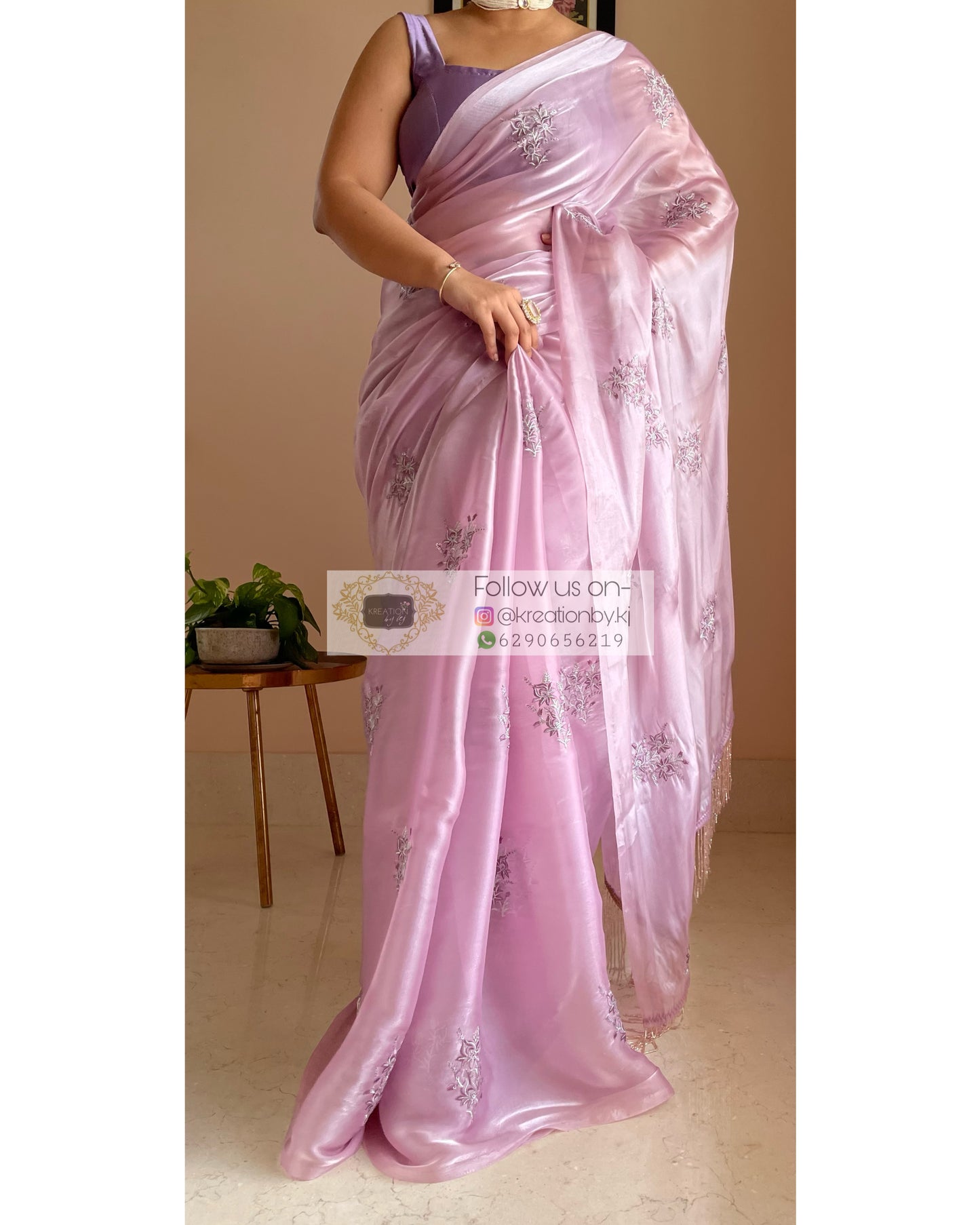 Lilac Glass Organza Saree with Embroidery