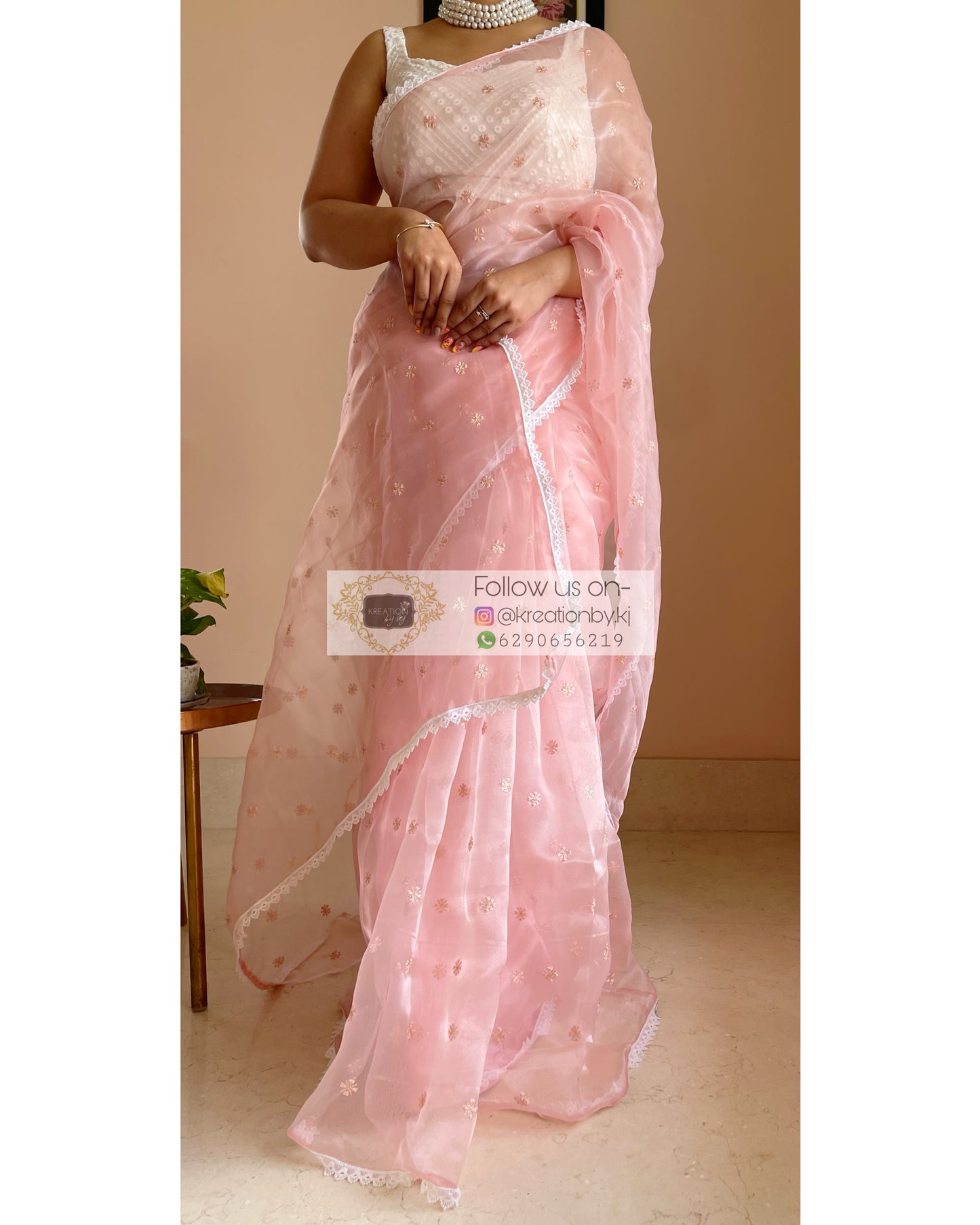 Pale Pink Falling For You Organza Saree
