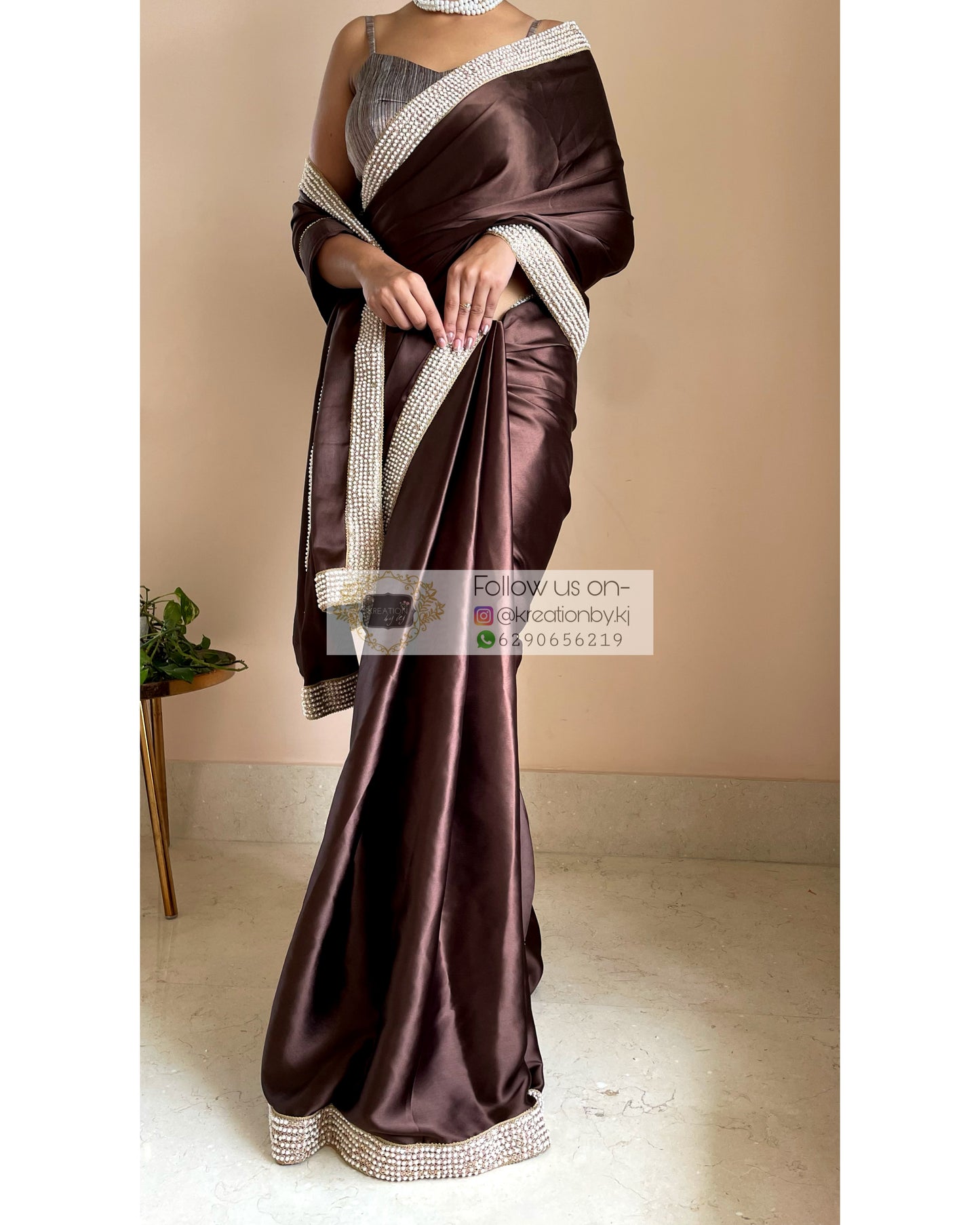 Brown Mother Of Pearl Saree - kreationbykj