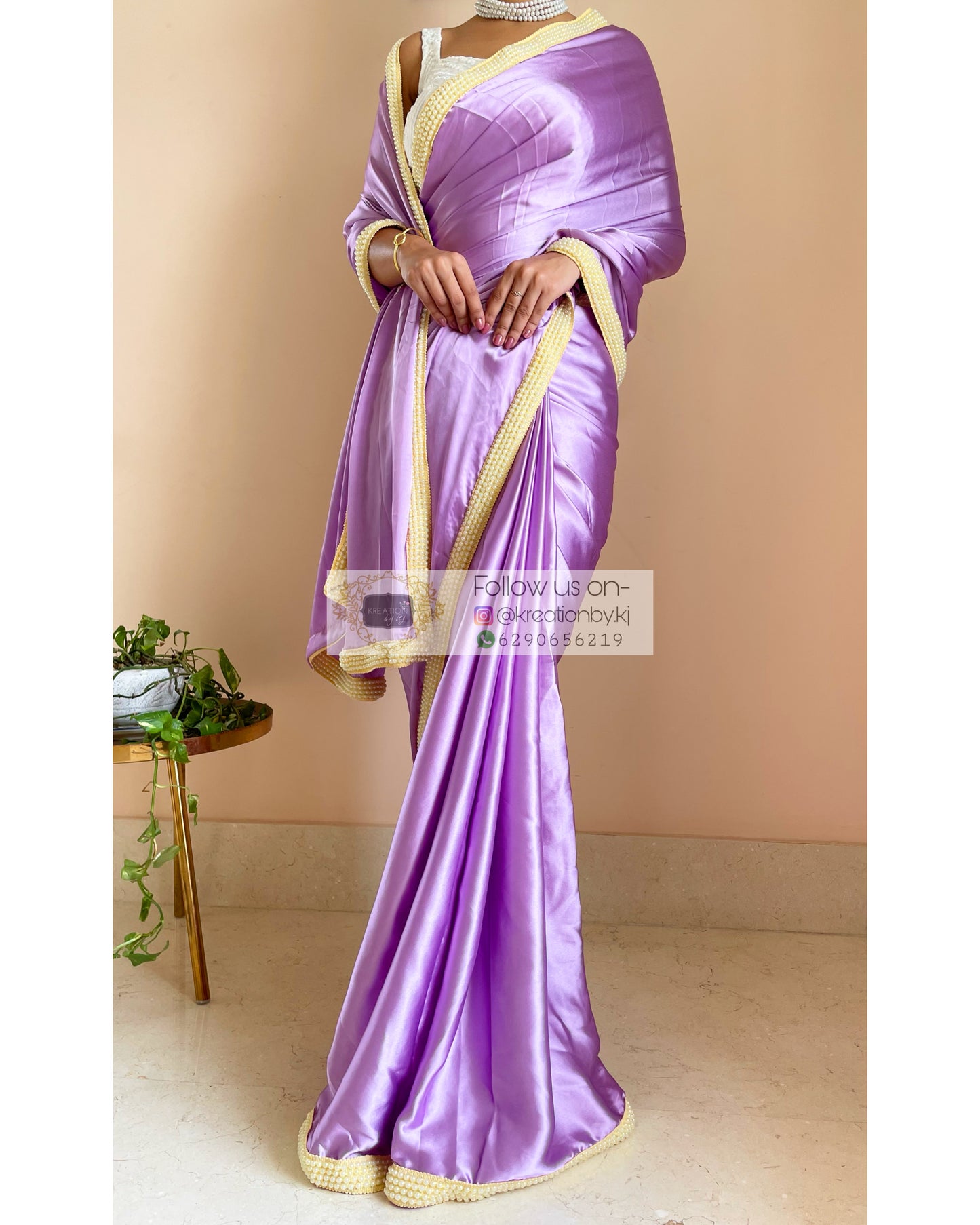 Periwinkle Mother of Pearl Saree - kreationbykj