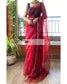 Red Glass Tissue Saree with Handembroidered Scalloping - kreationbykj