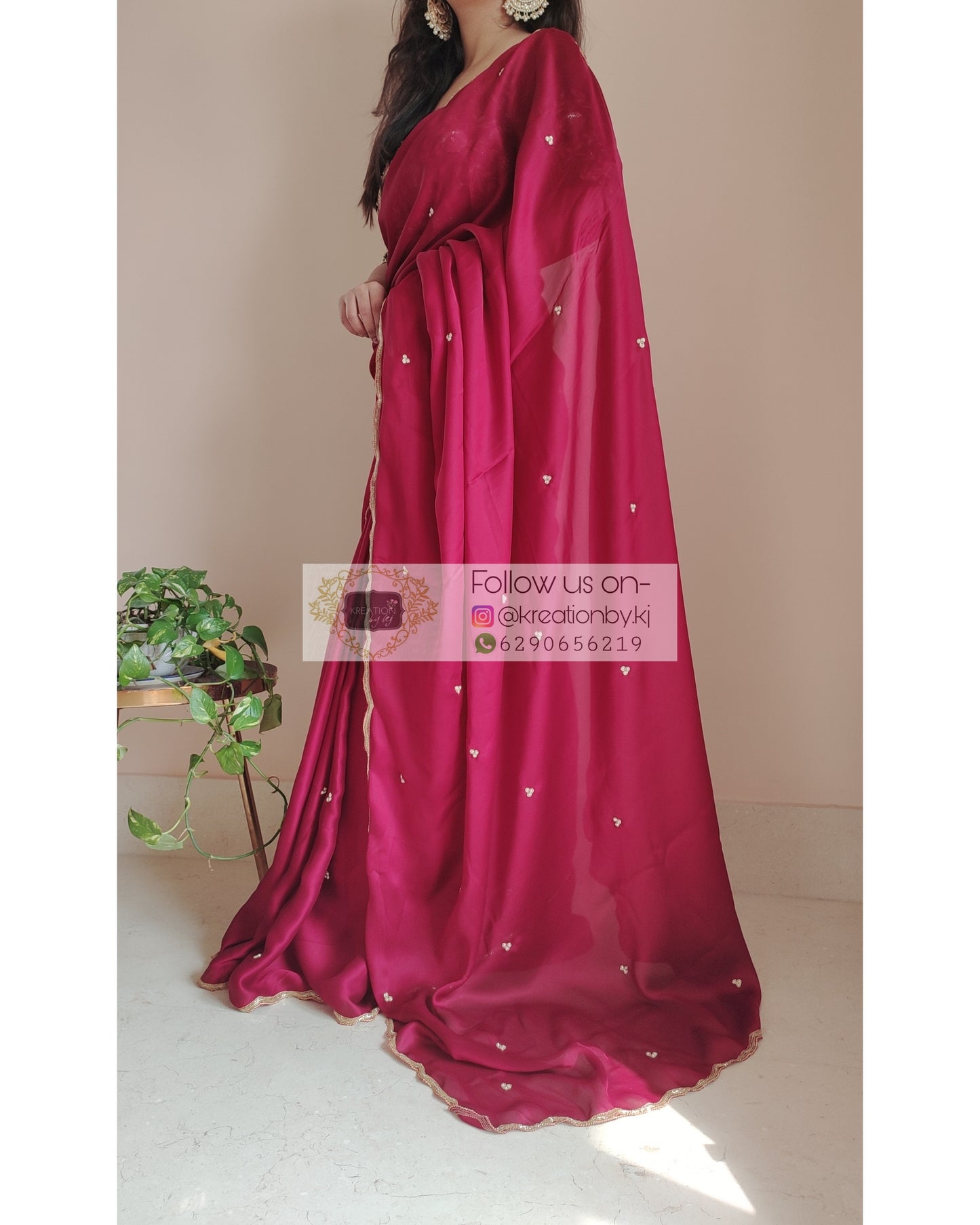 Maroon Crepe Silk Saree With Handembroidered Scalloping - kreationbykj