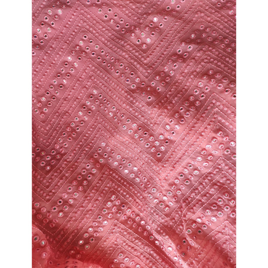 Peachy Pink Georgette Mirrorwork Blouse Piece - kreationbykj