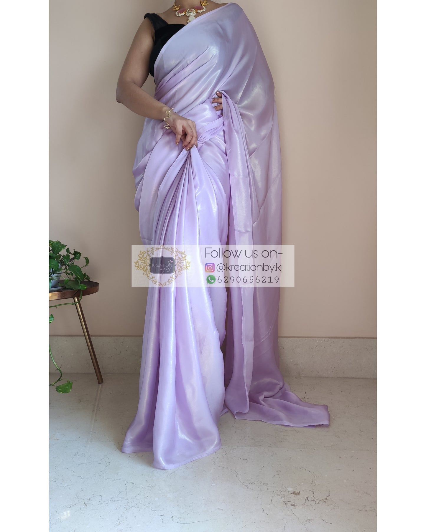 Lavender Shimmer Satin Saree - kreationbykj