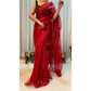 Red Sequins Embroidered Net Saree - kreationbykj
