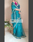 Teal Blue Glass Tissue Saree With Gota Patti Border - kreationbykj