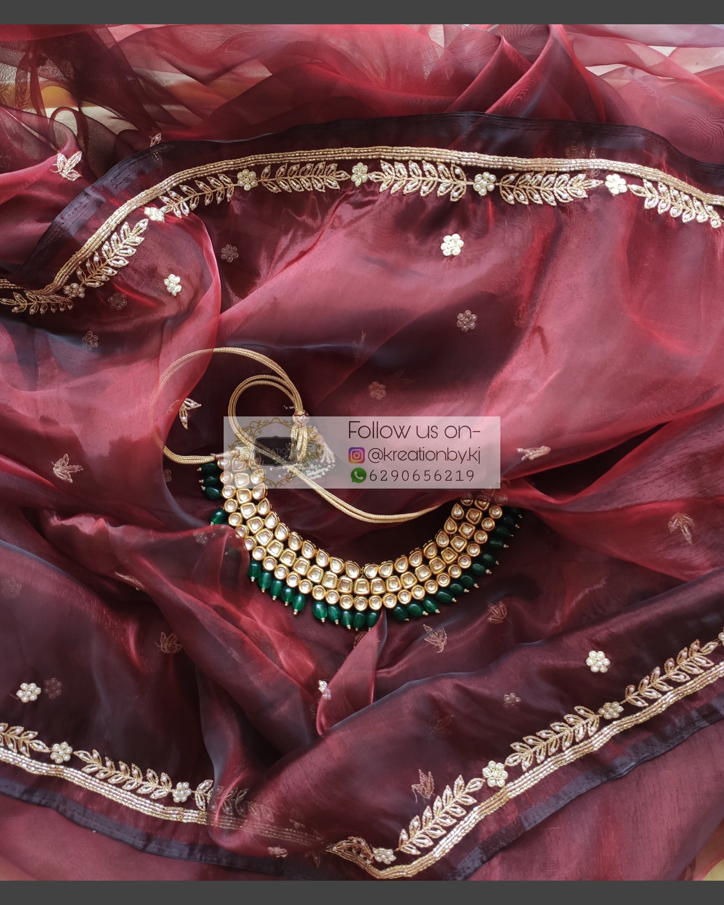 Maroon Glass Tissue Saree With Kasab And Cutdana Border - kreationbykj