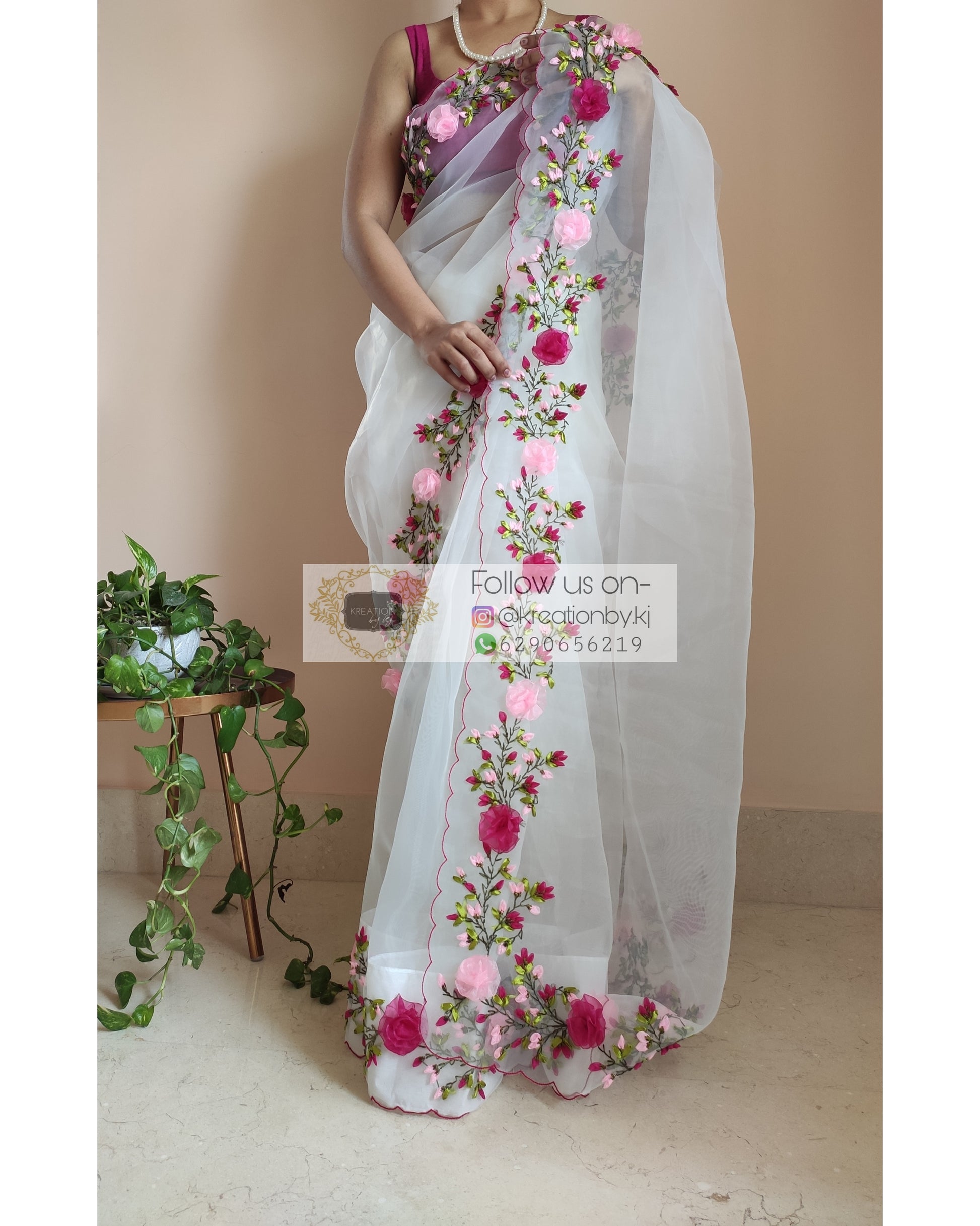 White Color Organza saree With Floral Embroidery Work – Orgenza Store