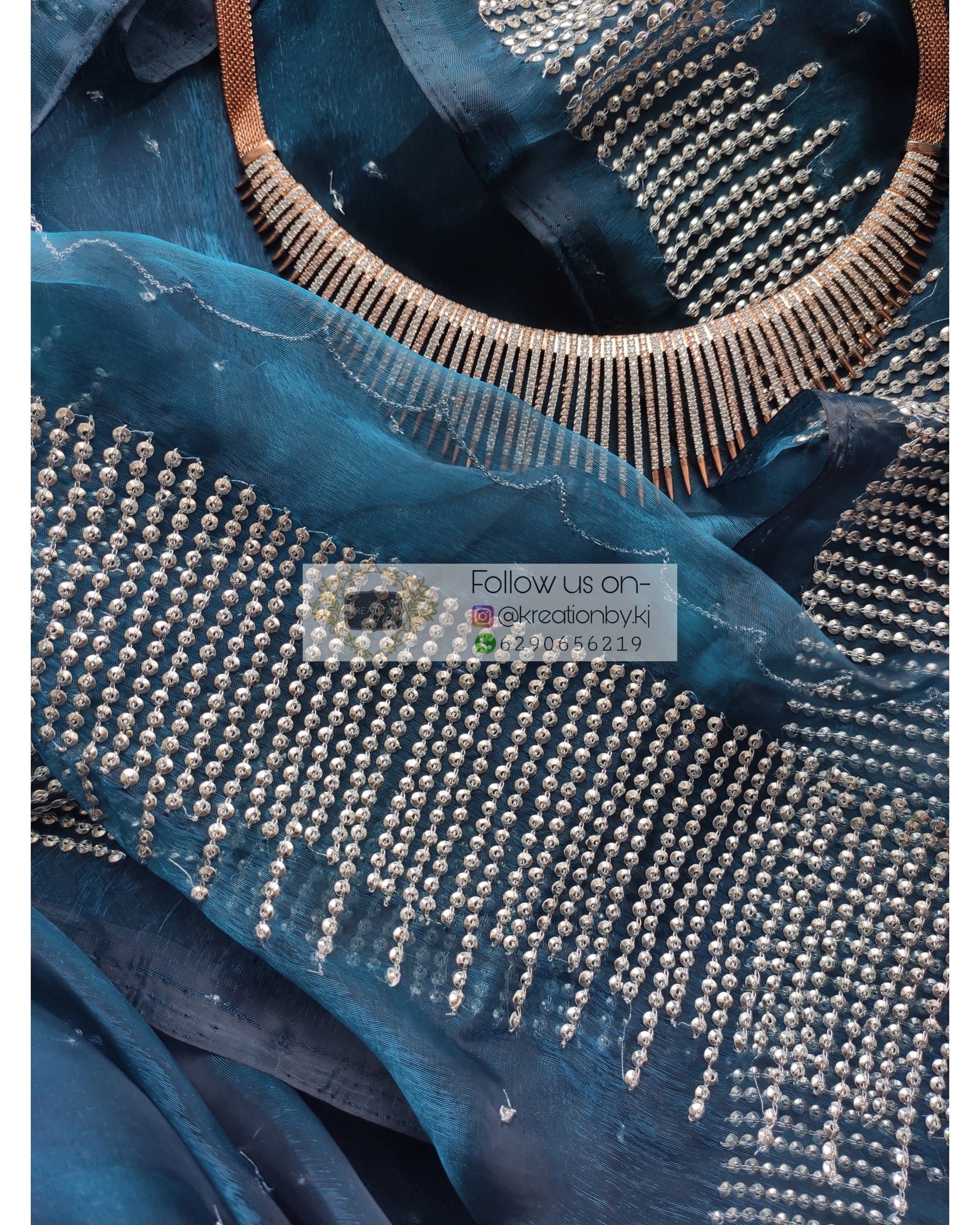 Cobalt Blue Glass Tissue Sitara Saree - kreationbykj