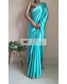 Turquoise Satin Silk Saree With Handembroidered Scalloping - kreationbykj
