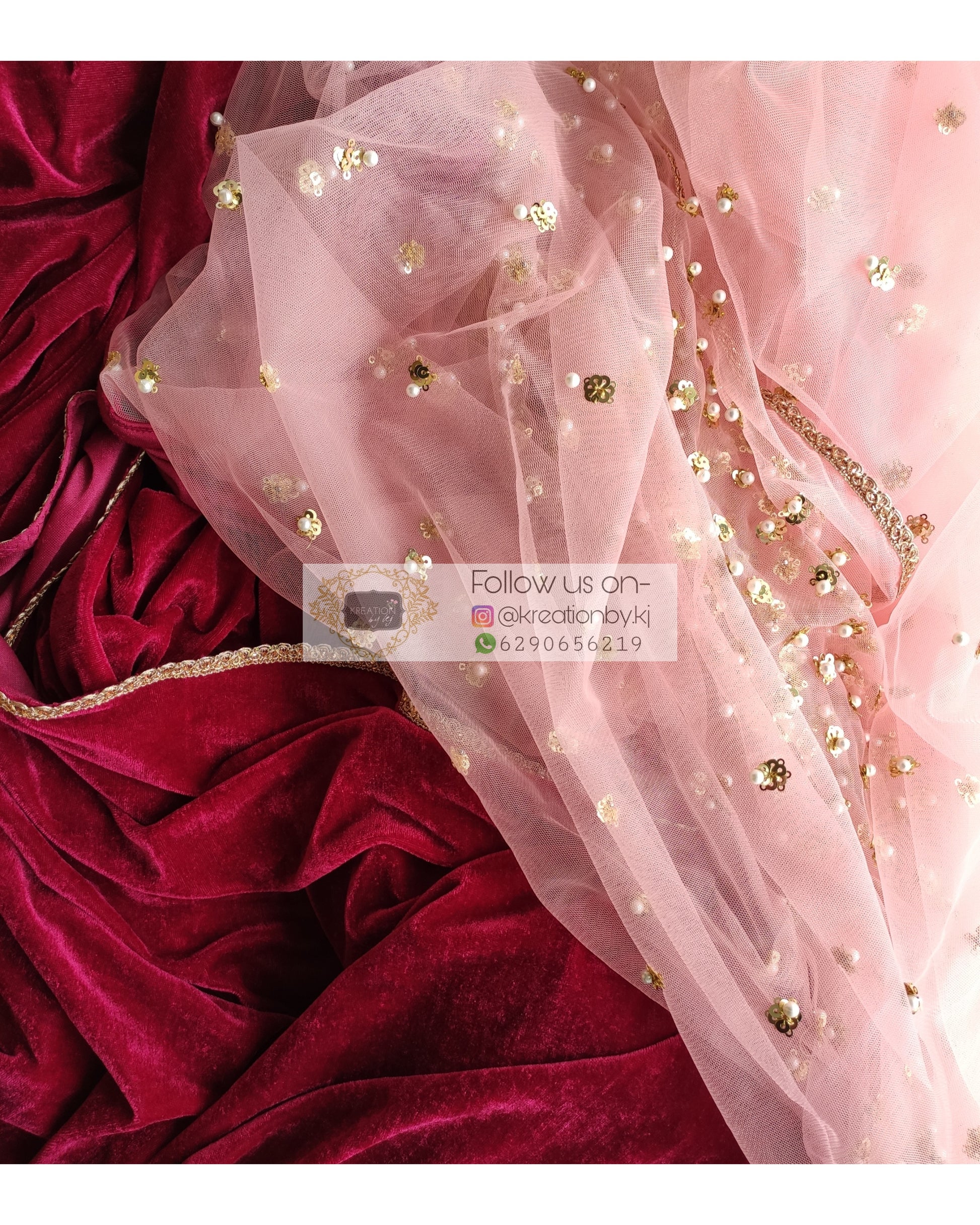 Half Magenta Velvet And Net Embellished Saree - kreationbykj