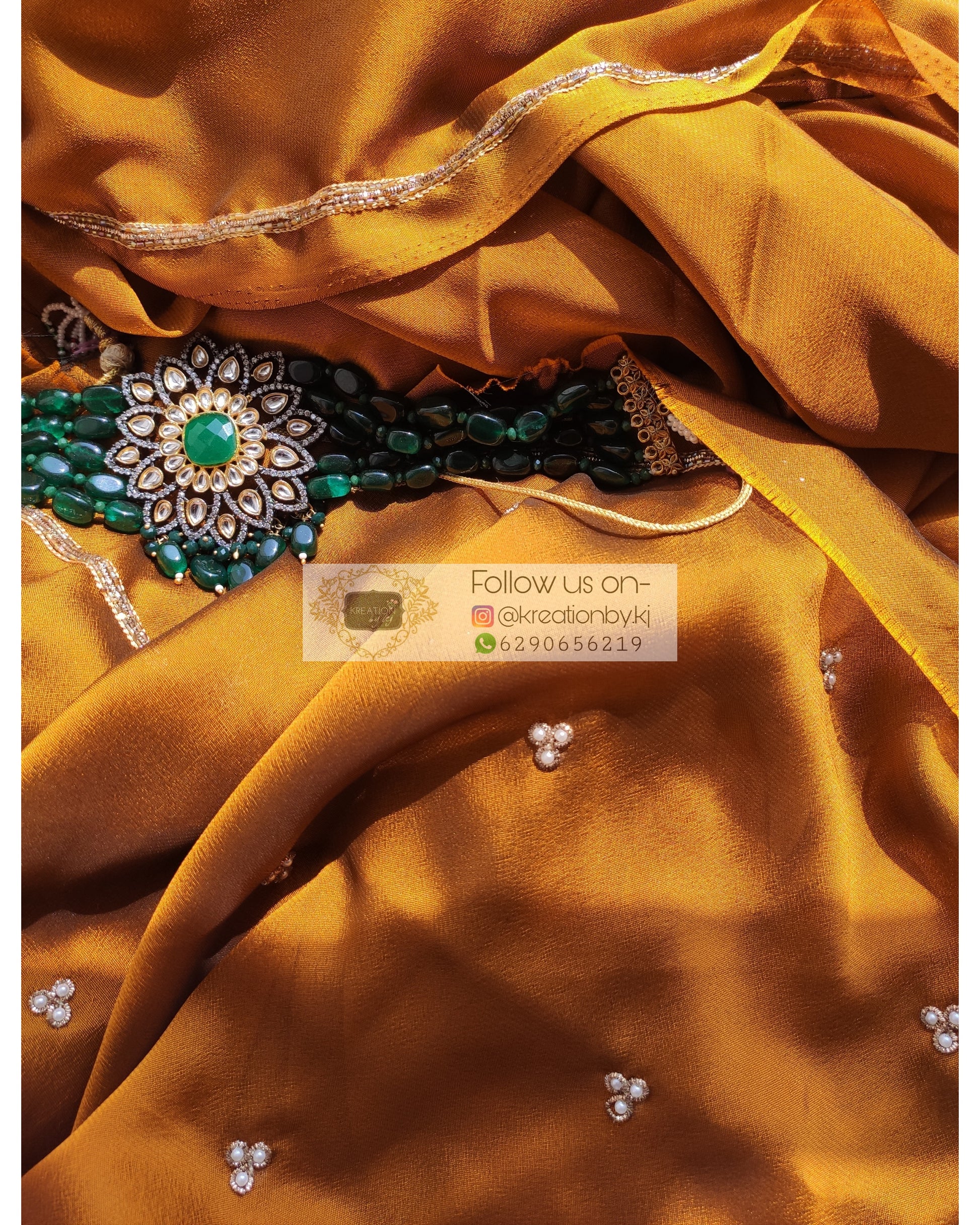 Mustard Golden Georgette Silk Saree With Heavy Embroidered Blouse - kreationbykj