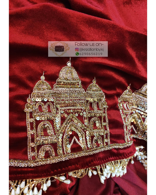 Maroon Velvet Taj Mahal Saree - kreationbykj