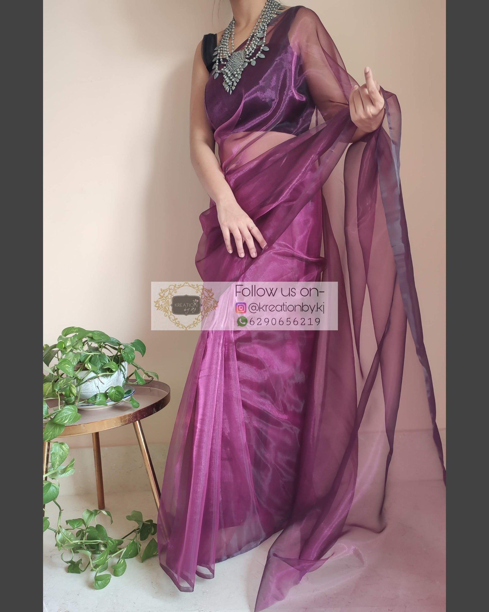 Purple Wine Glass Tissue Saree - kreationbykj