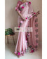 Onion Pink French Ribbon Embroidered Saree - kreationbykj