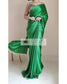 Parrot Green Satin Silk Saree With Handmade Tassels On Pallu - kreationbykj