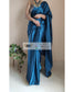 Cobalt Blue Satin Silk Saree With Handmade Tassels On Pallu - kreationbykj