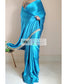 Electric Blue Satin Silk Saree with Handmade Tassels on Pallu - kreationbykj