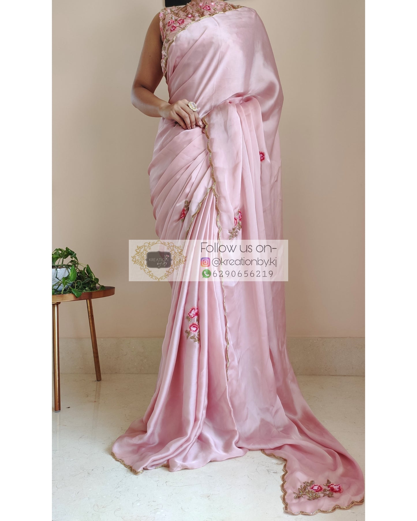 Remember the Roses Onion Pink Crepe Silk Saree - kreationbykj