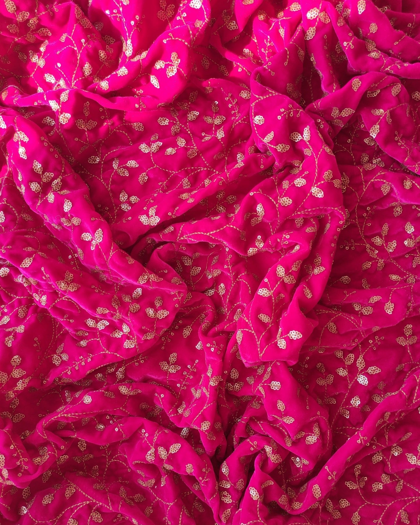 Hot Pink Velvet Sequins Embroidered Blouse Piece - kreationbykj
