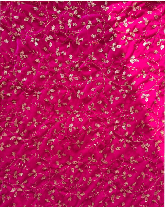 Hot Pink Velvet Sequins Embroidered Blouse Piece - kreationbykj