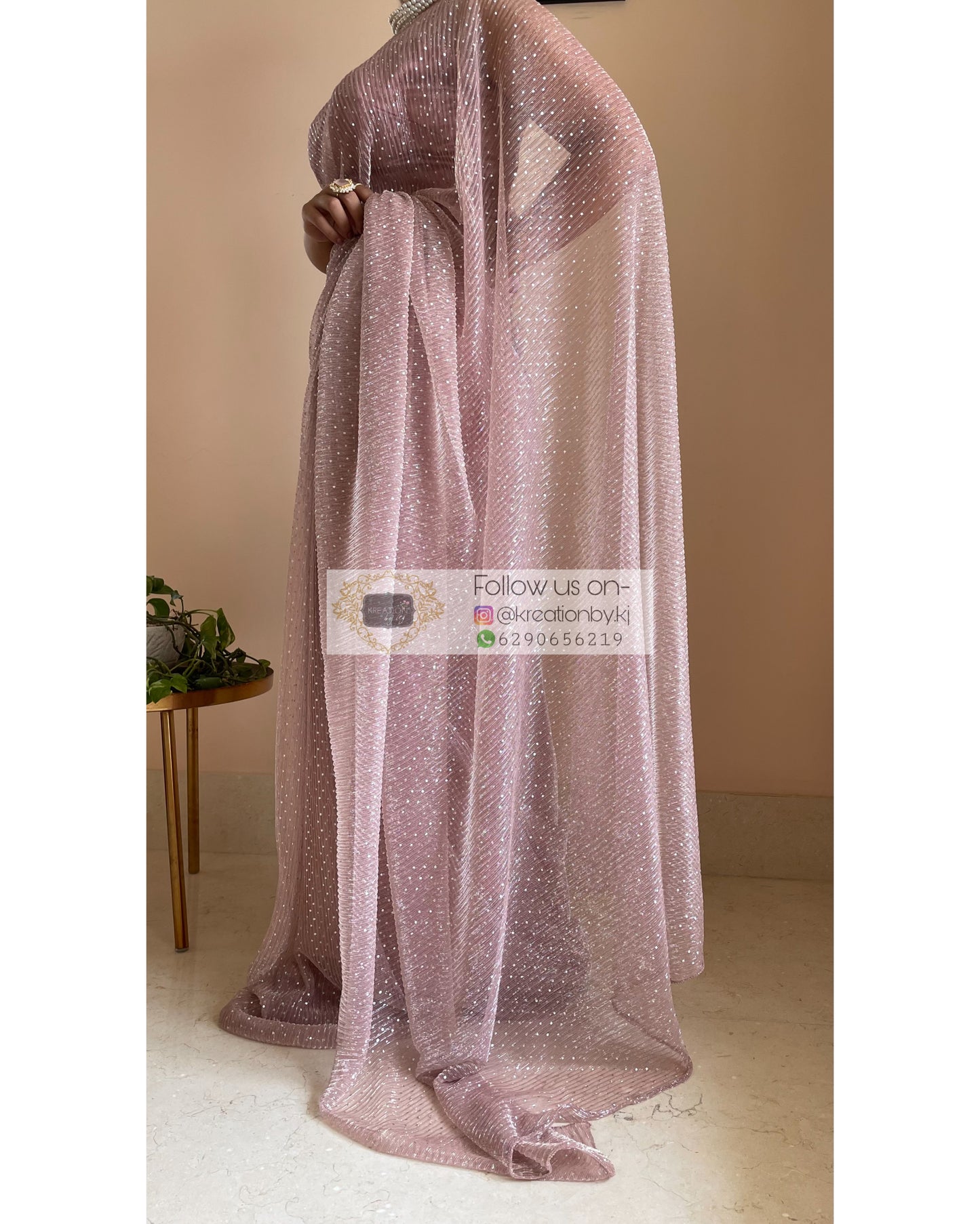 Pale Pink Pleated Shimmer Saree - kreationbykj