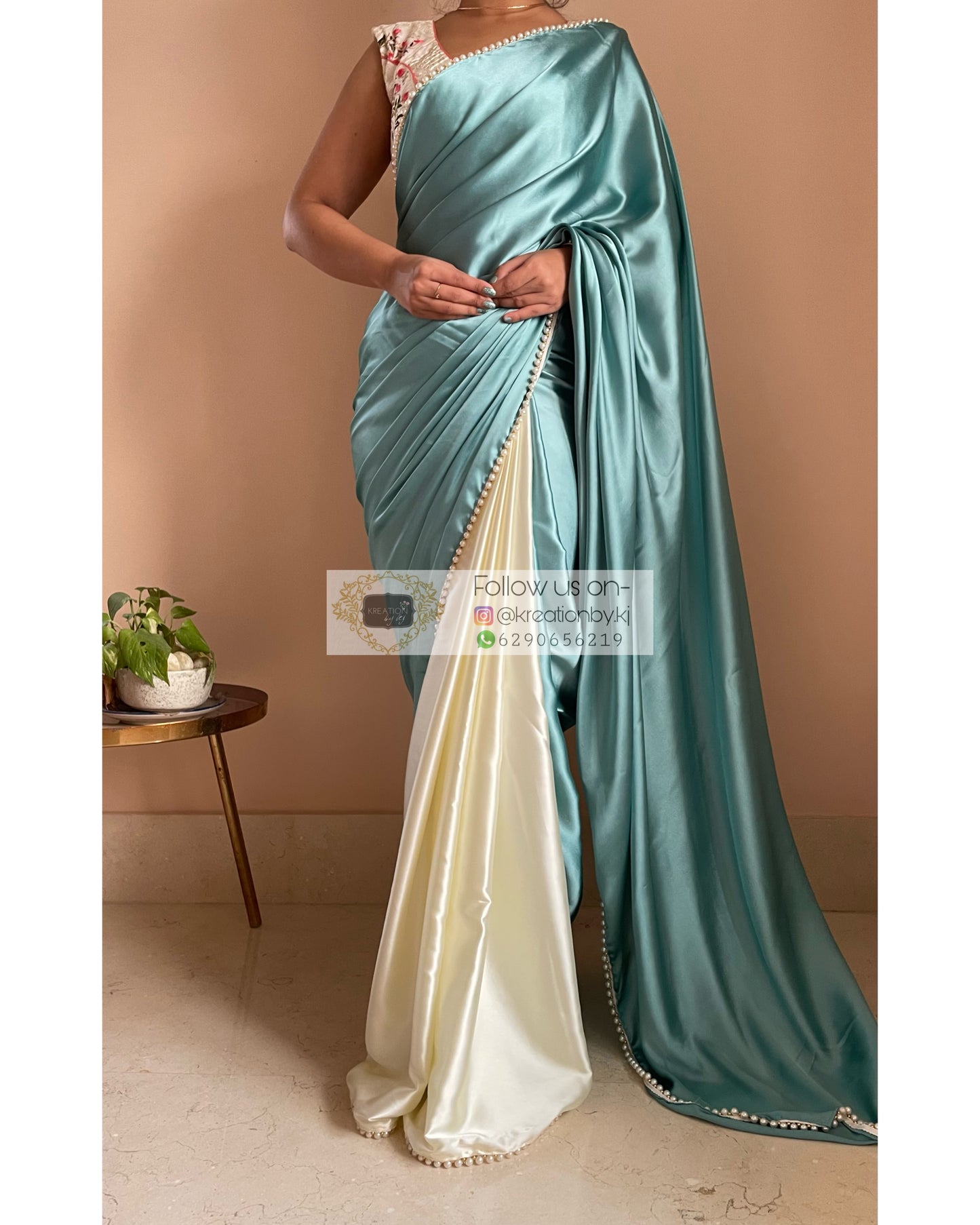 Blueberry Muffin Two in One Satin Saree - kreationbykj