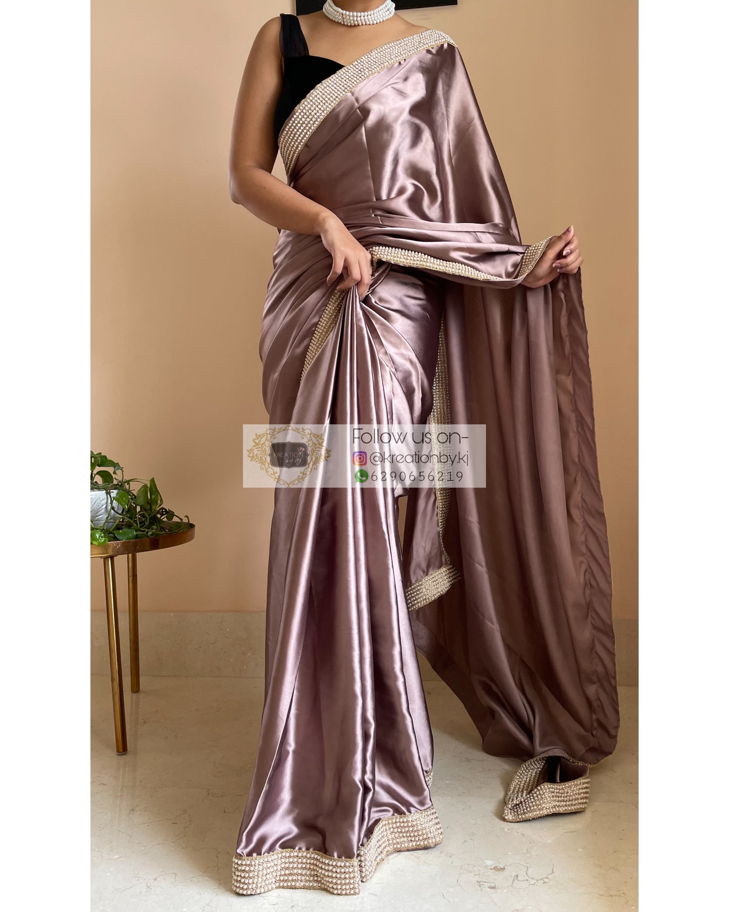 Dusty Mauve Mother Of Pearl Saree - kreationbykj
