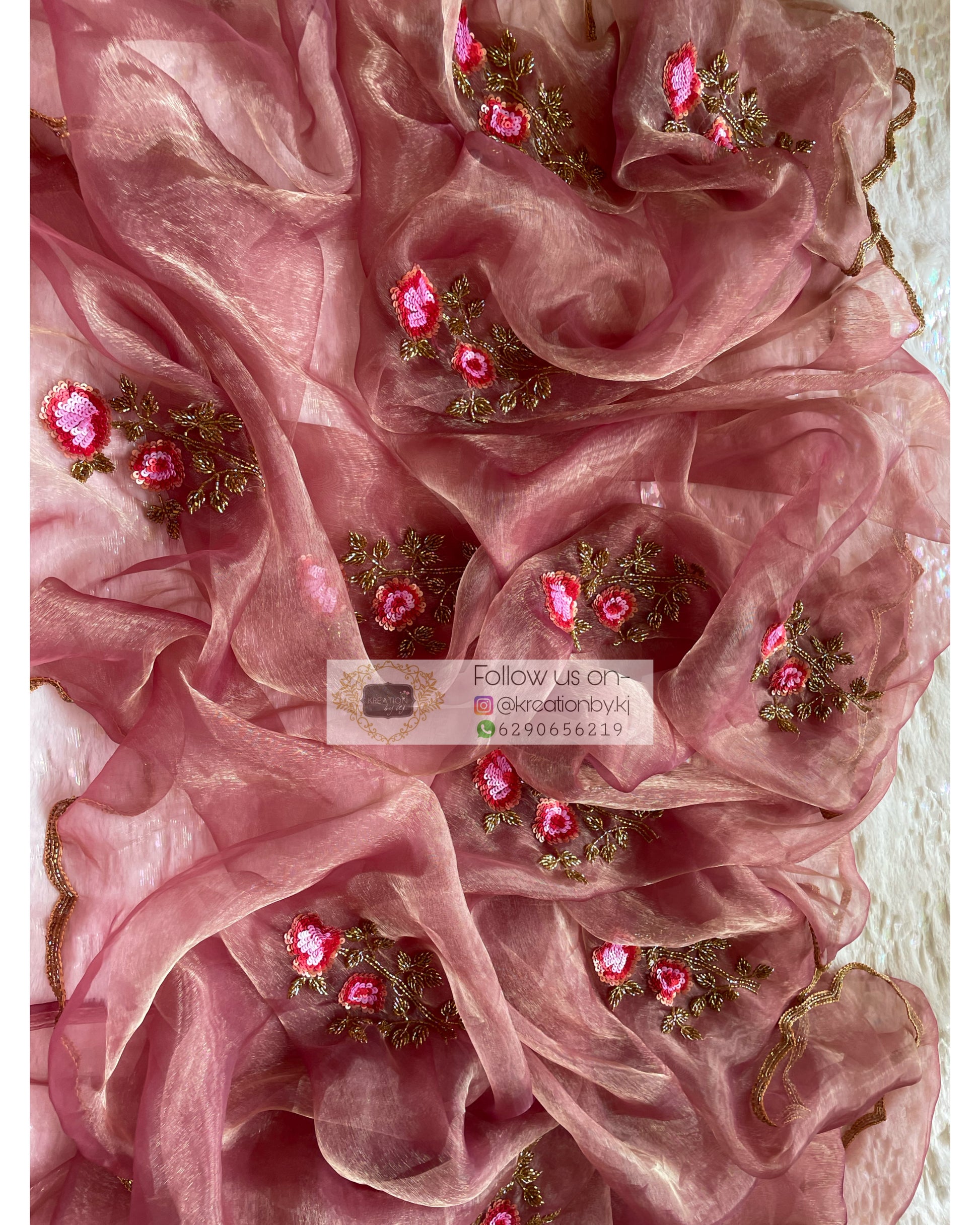 Rose Beige Glass Tissue Rose Dupatta - kreationbykj