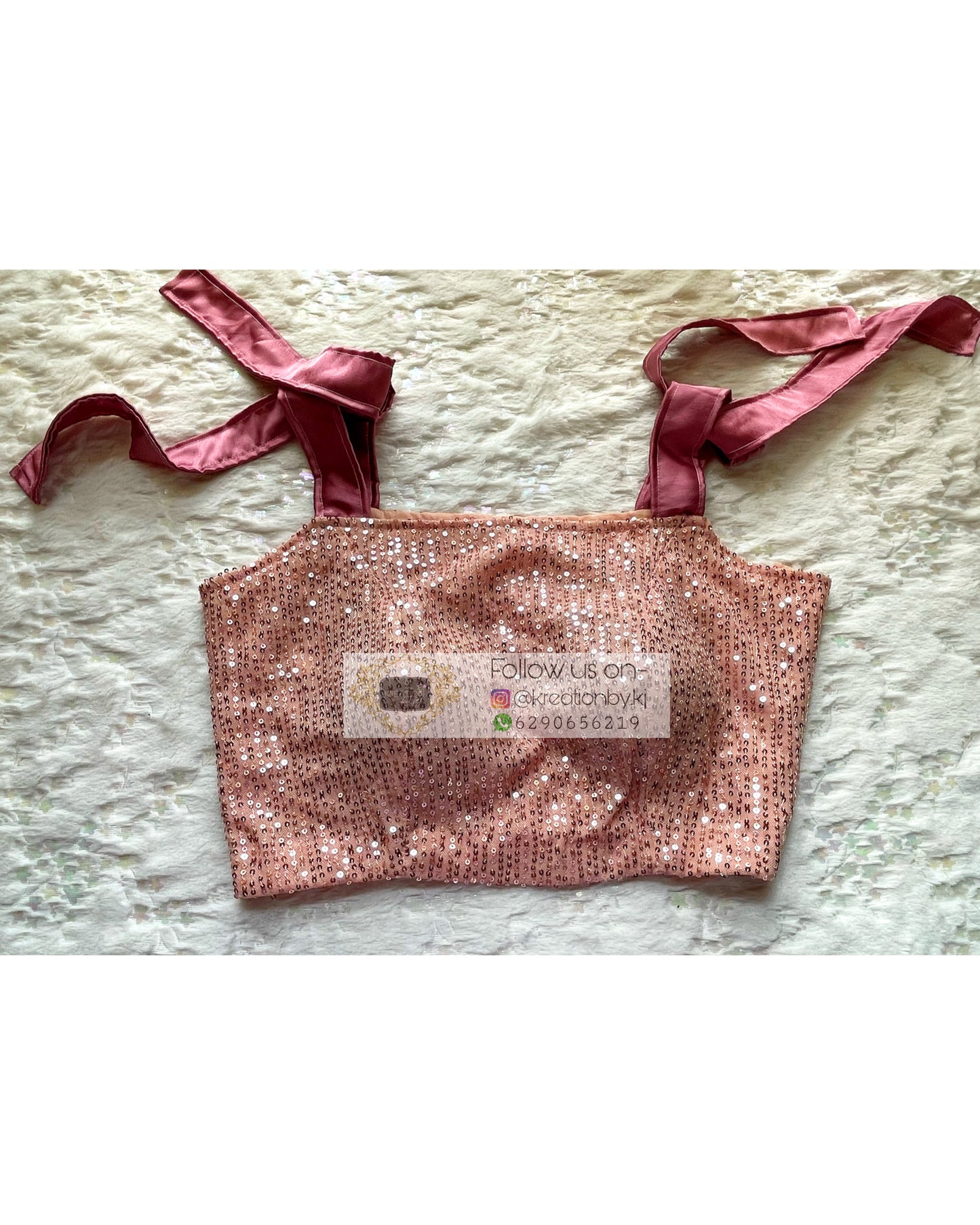 Alicia Champagne Pink Sequins Crop Top - kreationbykj